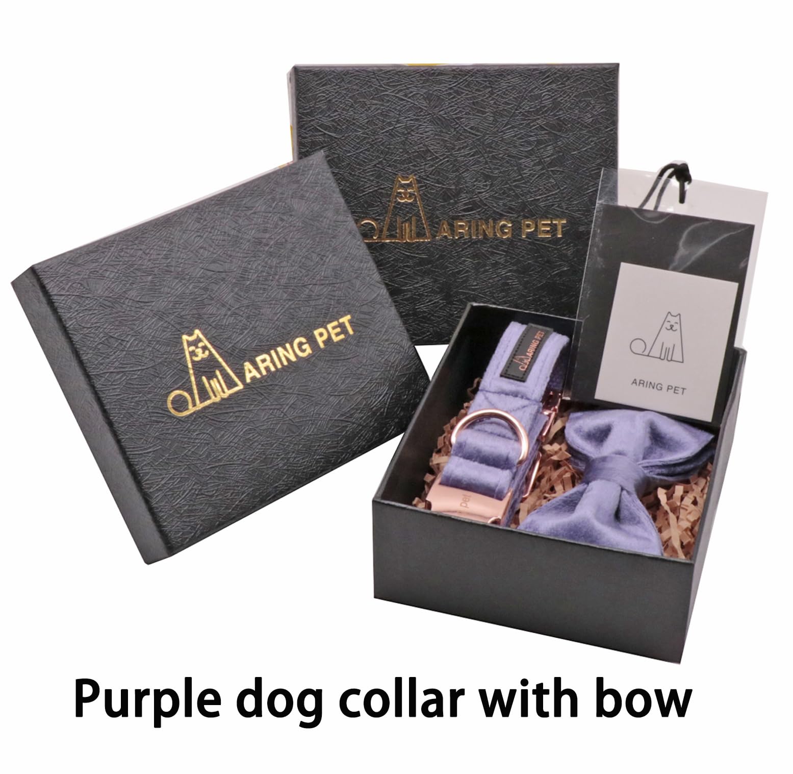 ARING PET Bowtie Dog Collar-Velvet Dog Collars with Removable Bowtie, Cute &Comfortable Purple Dog Collar,Large.