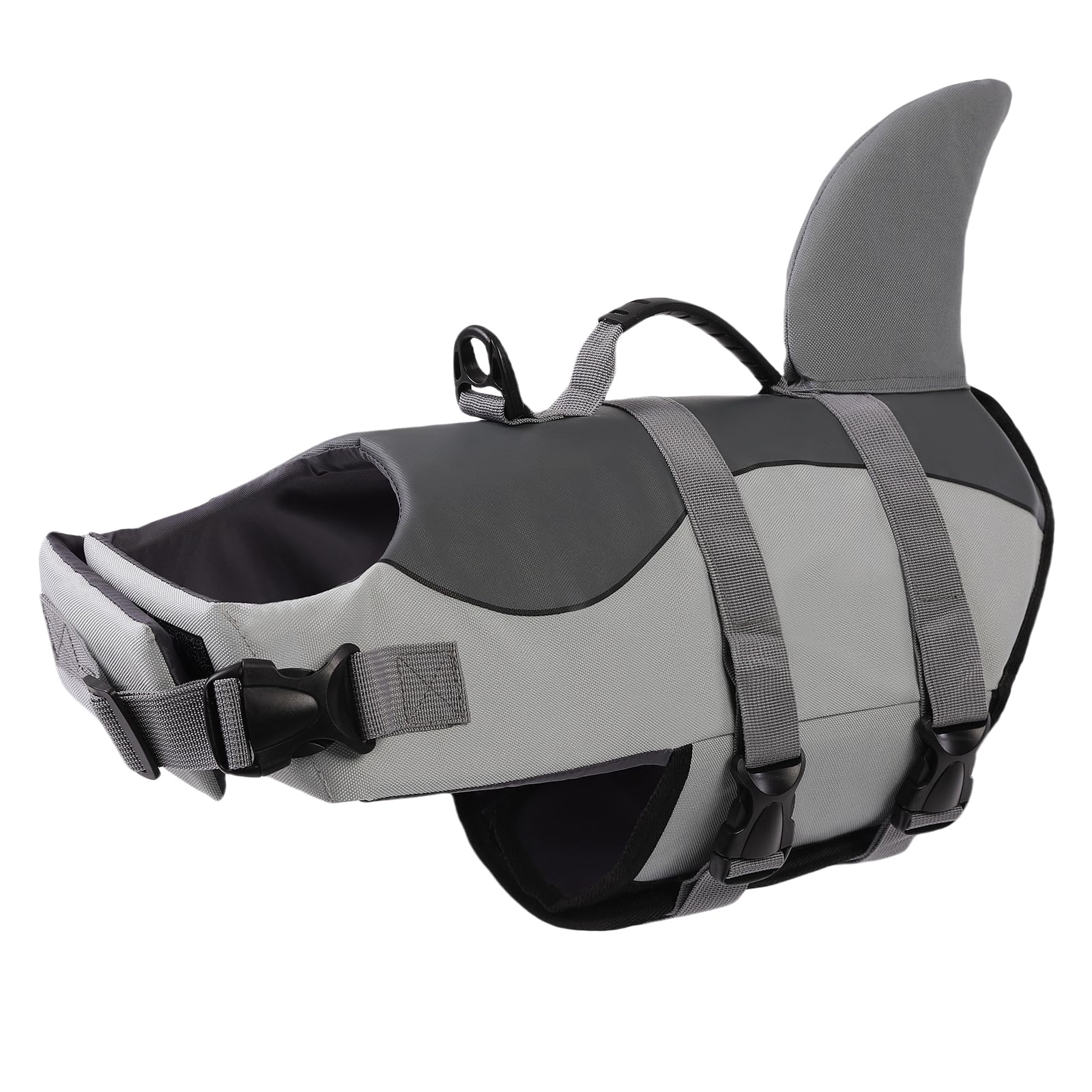 Asenku Dog Life Jacket Pet Life Safety Vest For Swimming Boating, Dog Shark Life Jackets Dog Lifesavers Swimsuits For Pool, Dog Water Floatation Vest For Small Medium Large Dogs, Gray, Medium