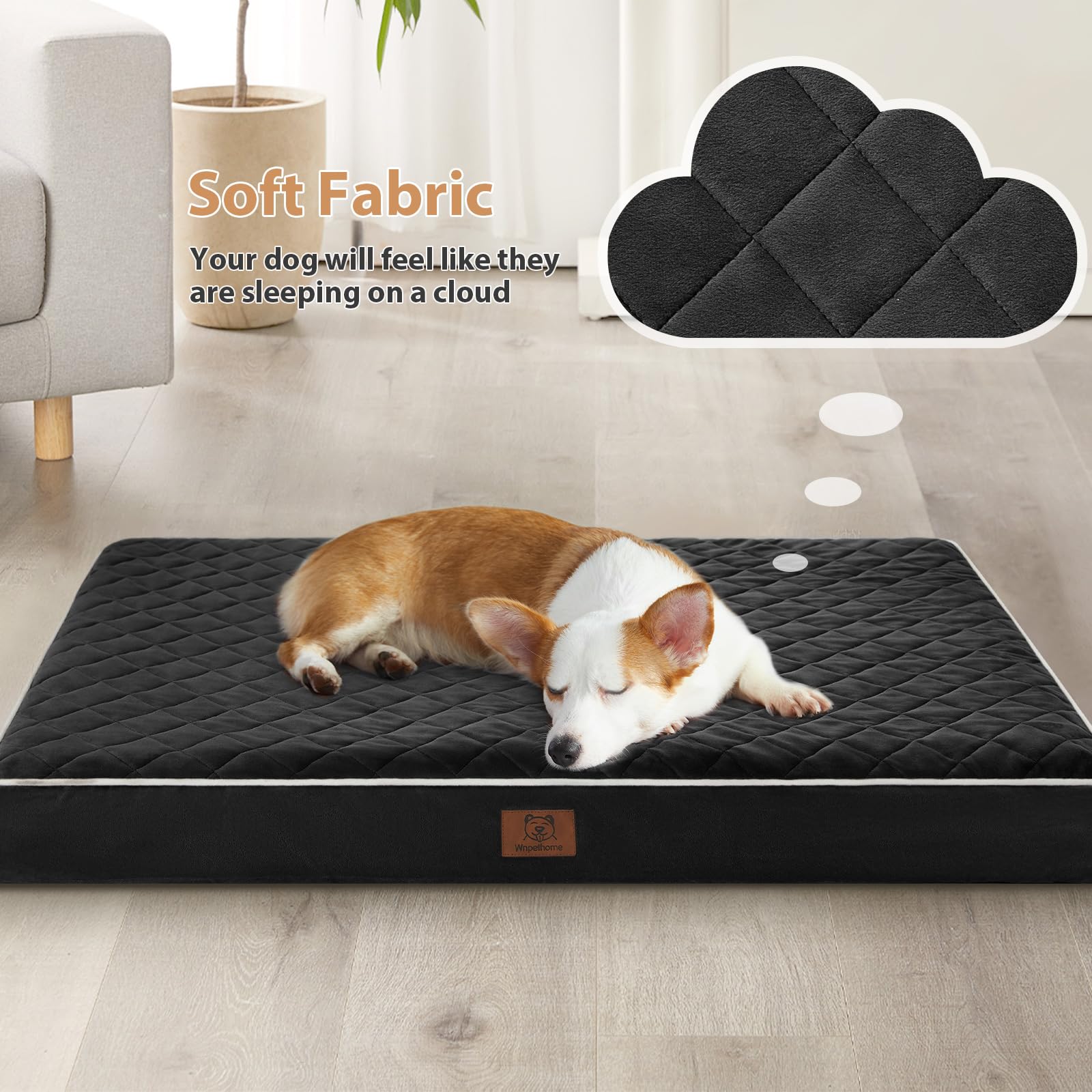 WNPETHOME Orthopedic Dog Bed for Crate, Waterproof Extra Large Dogs Bed with Removable Washable Cover, Multi-Needle Quilting Dog