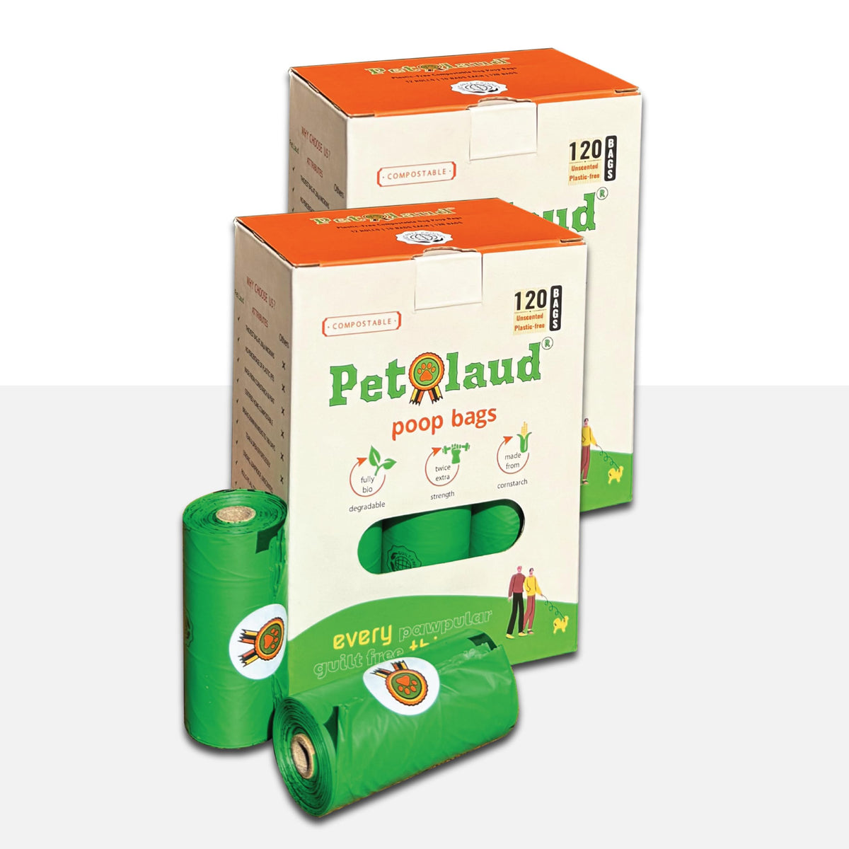 Petlaud Plastic-Free Dog Poop Bags, Astm D6400 & En-13432 Certified Home Compostable, Non-Toxic, Biodegradable Dog Waste Bags, 2