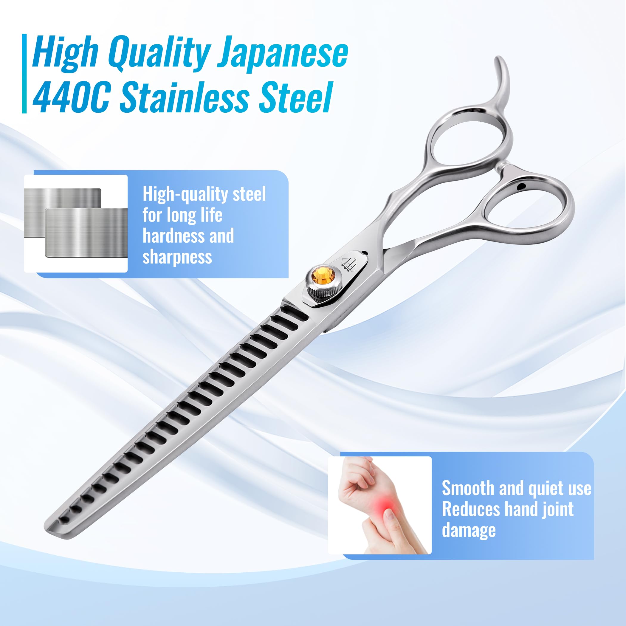 Fenice Professional Dog Grooming Scissors: 7.5 Inch Chunker Shears For Dogs Trimming Made Of Japanese 440C Stainless Steel Yello