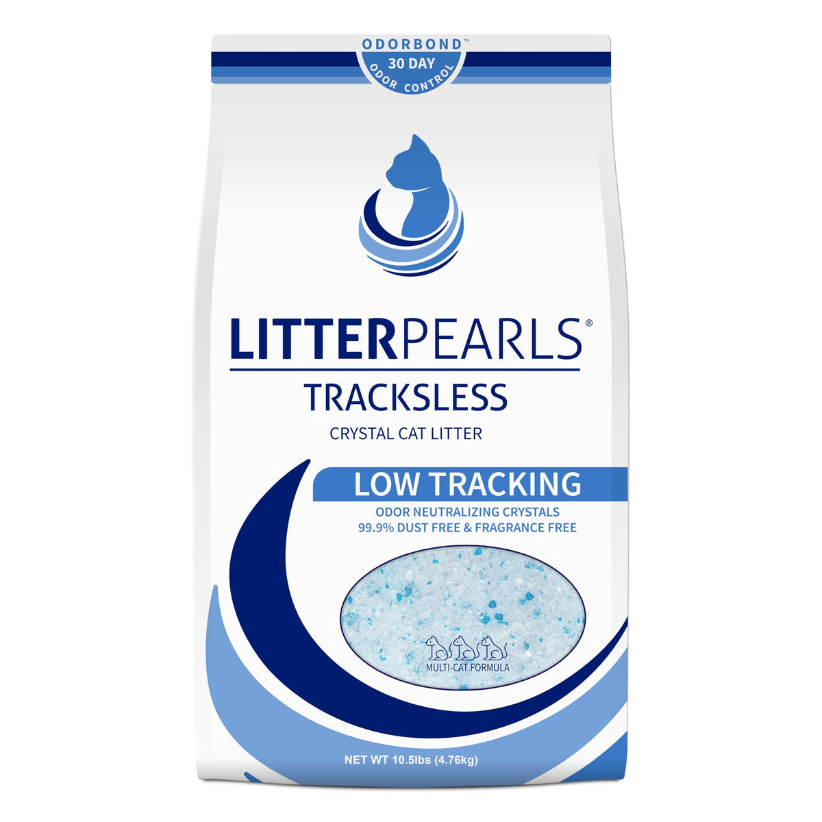 Litter Pearls Tracksless Unscented Non-Clumping Crystal Cat Litter With Odorbond, 10.5 Lb,White, Clear And Blue Crystals,635426