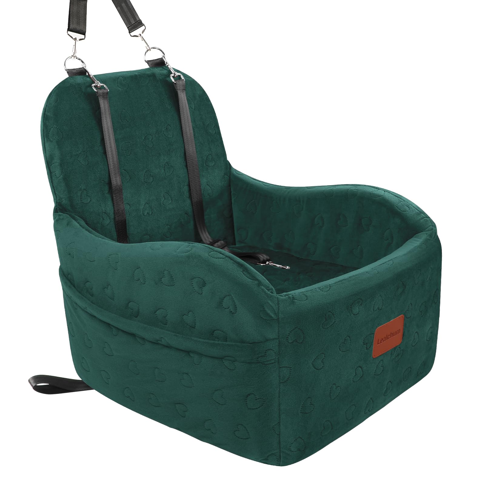 Lealchum Dog Booster Car Seat for Small/Medium Dogs,6in Elevated Cushion,Fully Detachable and Washable,2 Storage Pockets & 3 Str