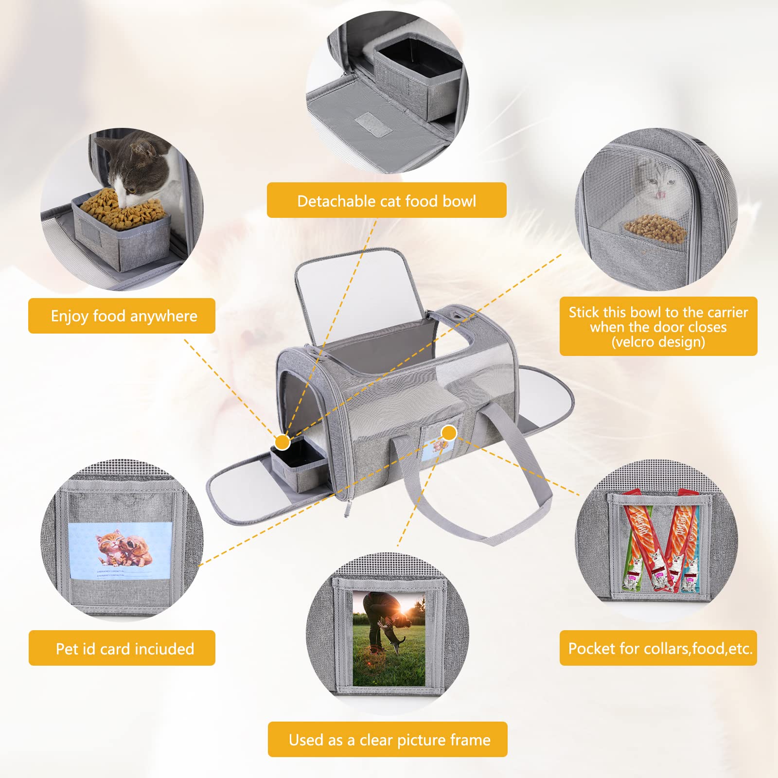 Seclato Pet Carrier Airline/Tsa Approved Small Dogs, Kitten, Carriers For Small Medium Cats Under 15Lb, Collapsible Soft Sided Cat Travel Carrier-Grey