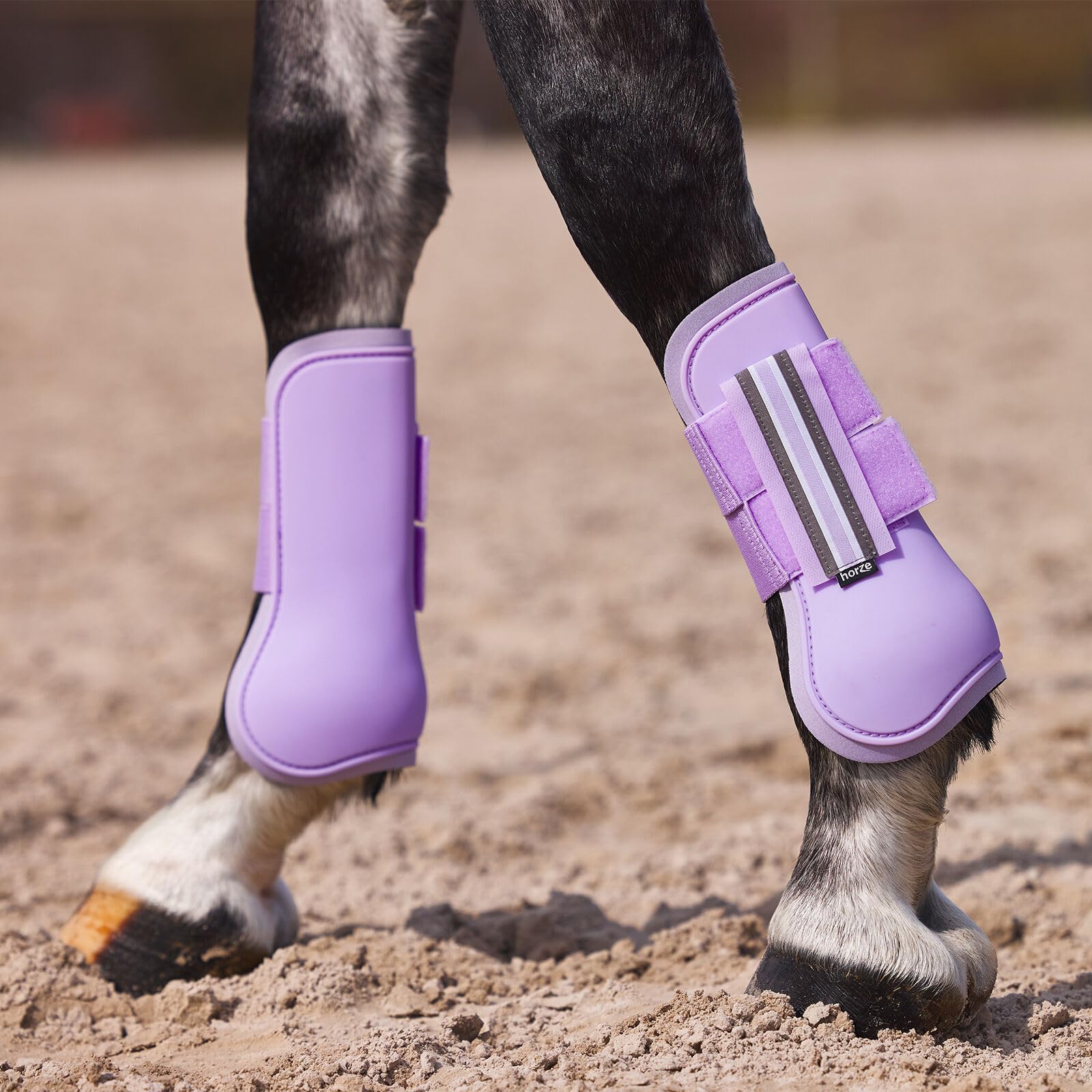 Horze Adepto Open Front Tendon Boots | Durable Shell With Neoprene Lining - Languid Lavender Purple - Horse