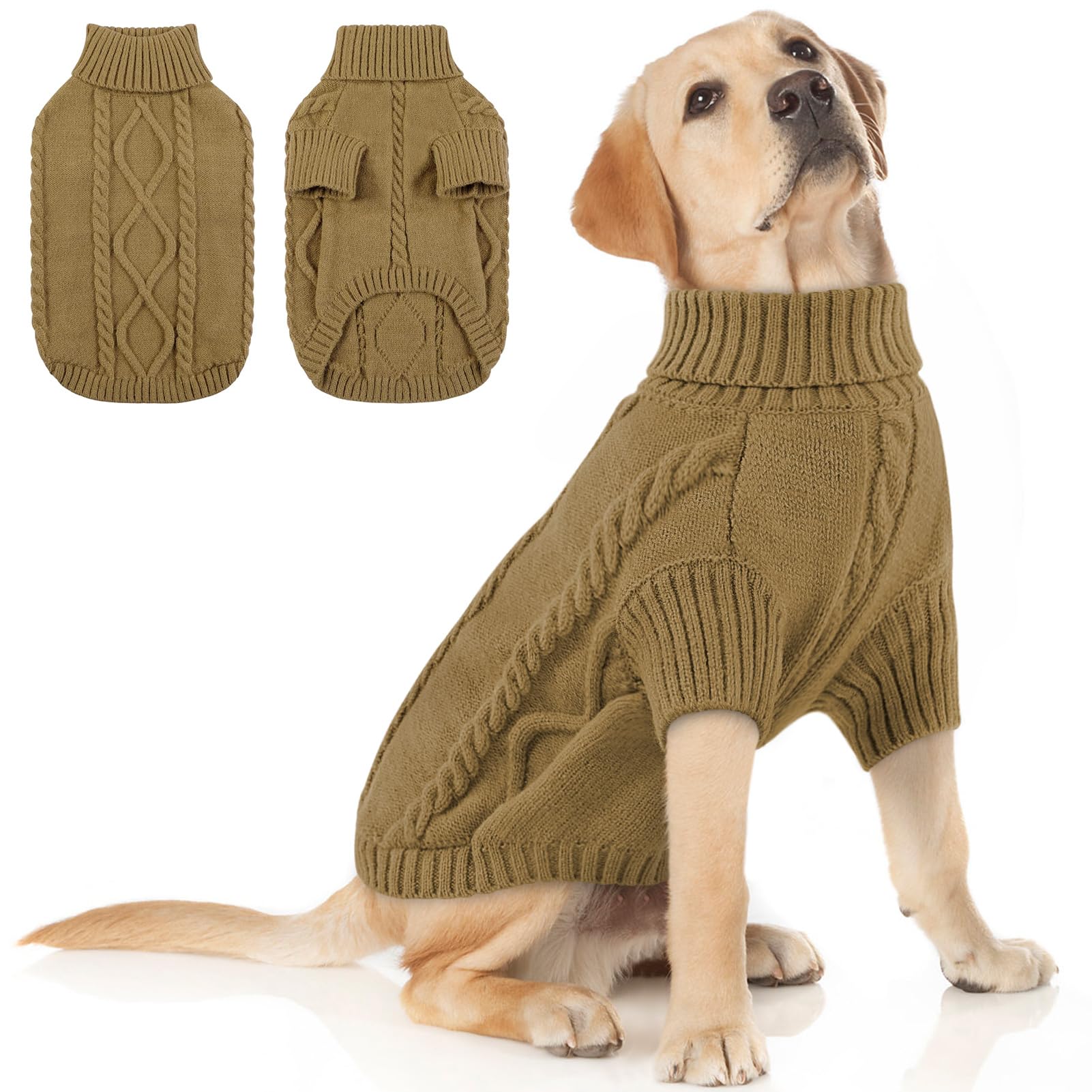 Queenmore Large Dog Sweater For Pitbull & Labrador, Xxl Warm Knitted Pet Sweatershirt For Boy & Girl Dogs (Brown, 2Xl)