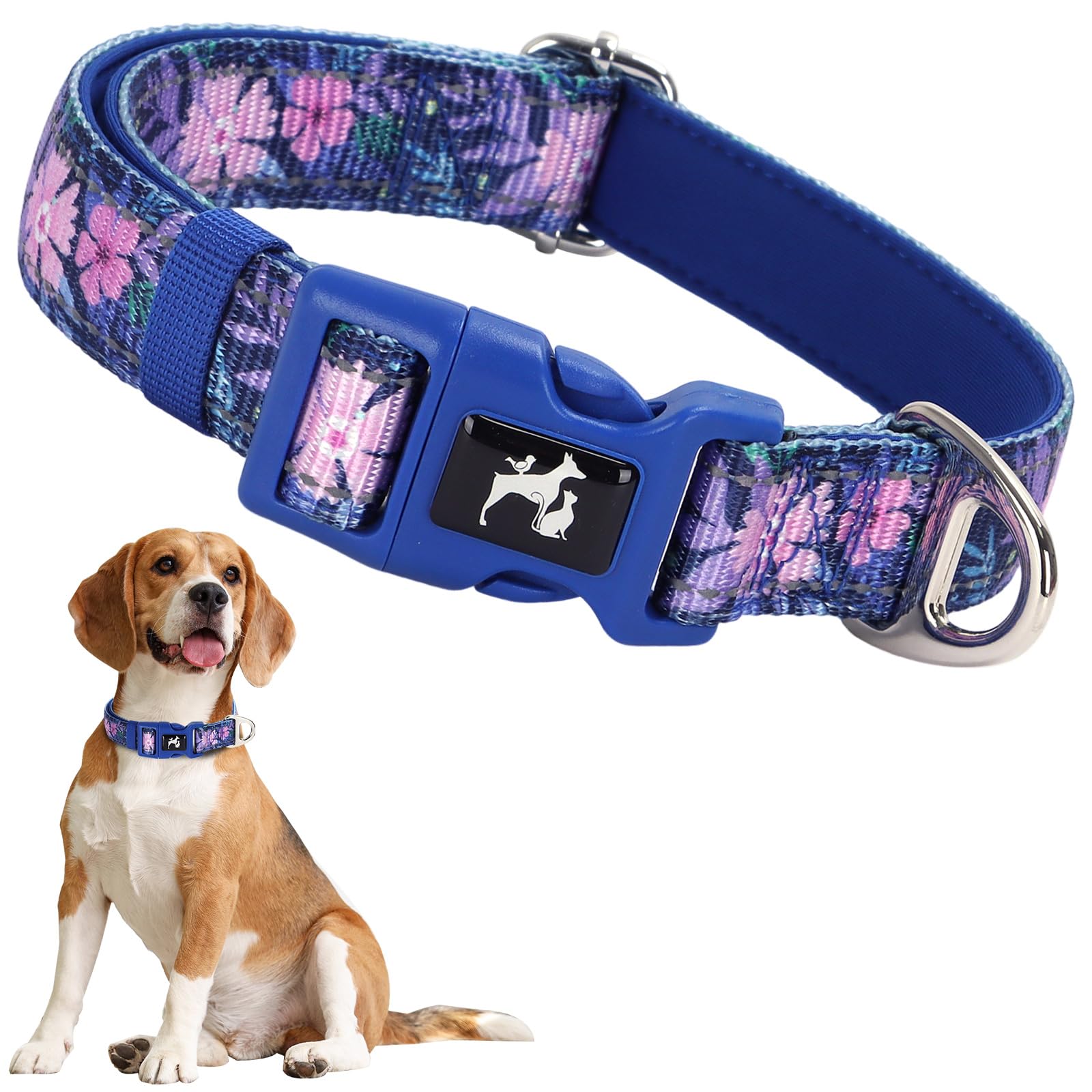 Onefojojo Reflective Dog Collar With Boho Flowers Patterns, Cute Girl & Female Dog Collar Adjustable With Soft Quick Release Col