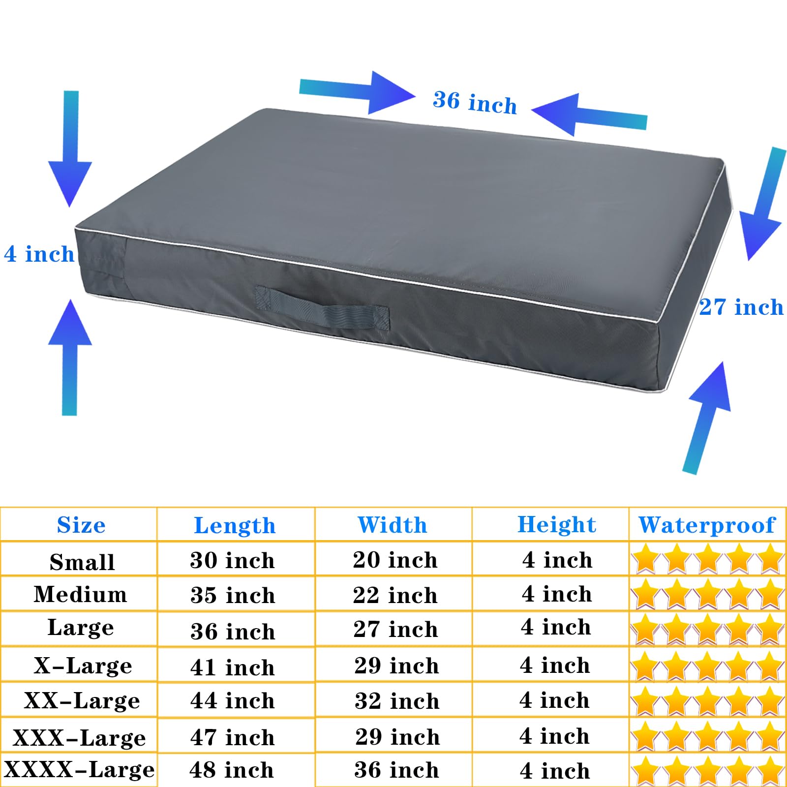 Chinchilla Waterproof Heavy Dog Bed Cover Washable, With Zipper Opening Fillable Universal Dog Bed Replacement Cover.Cover Only (Large, Gray)