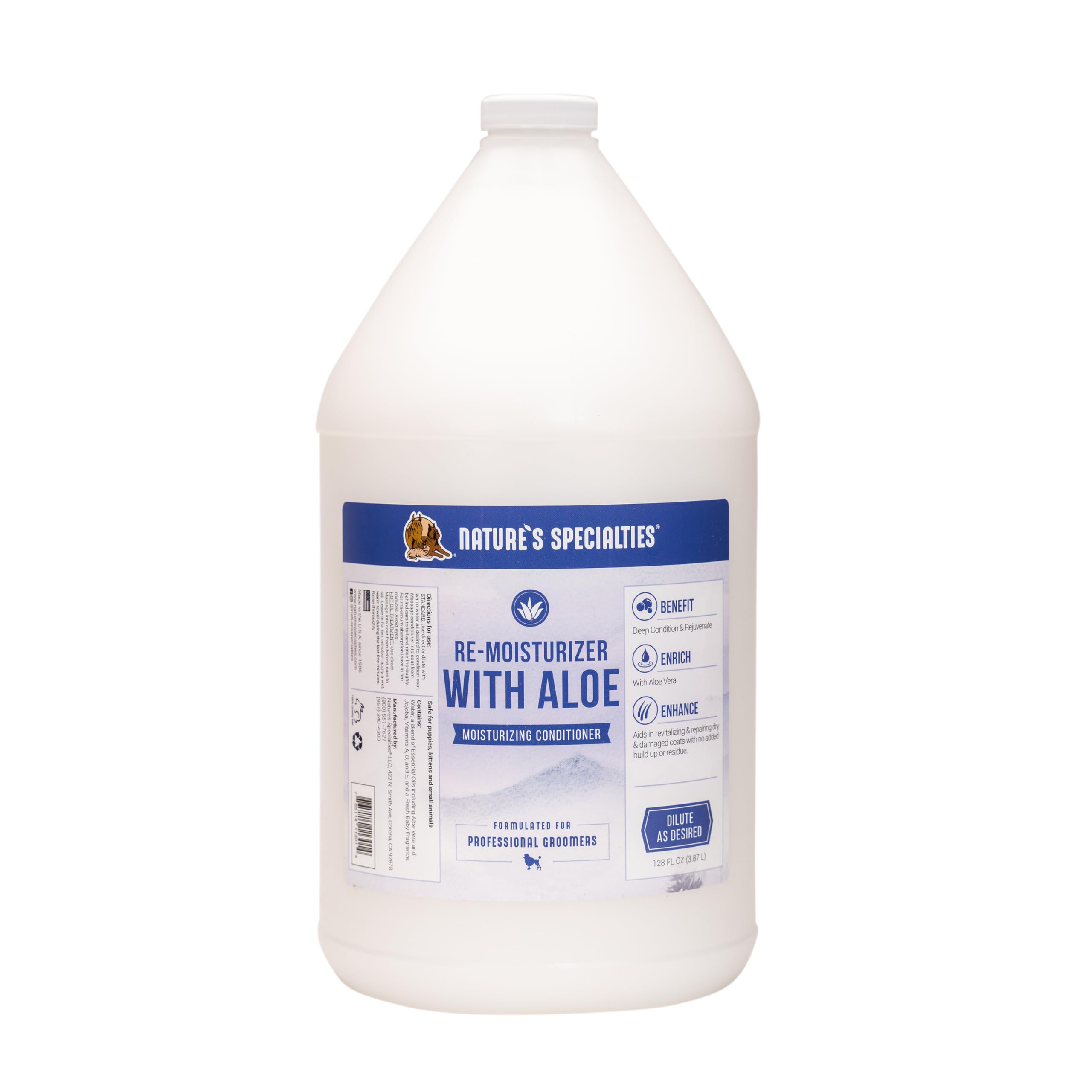 Nature's Specialties Re-moisturizer with Aloe Conditioner for Dogs Cats, Non-Toxic Biodegradeable, 1gal