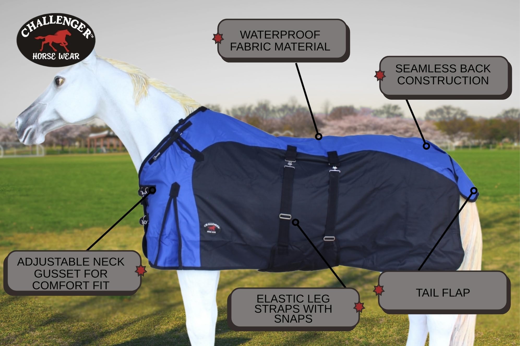 Challenger 78' 1200D Turnout Waterproof Fleece Lined Medium Winter Blanket Sheet 385Lg