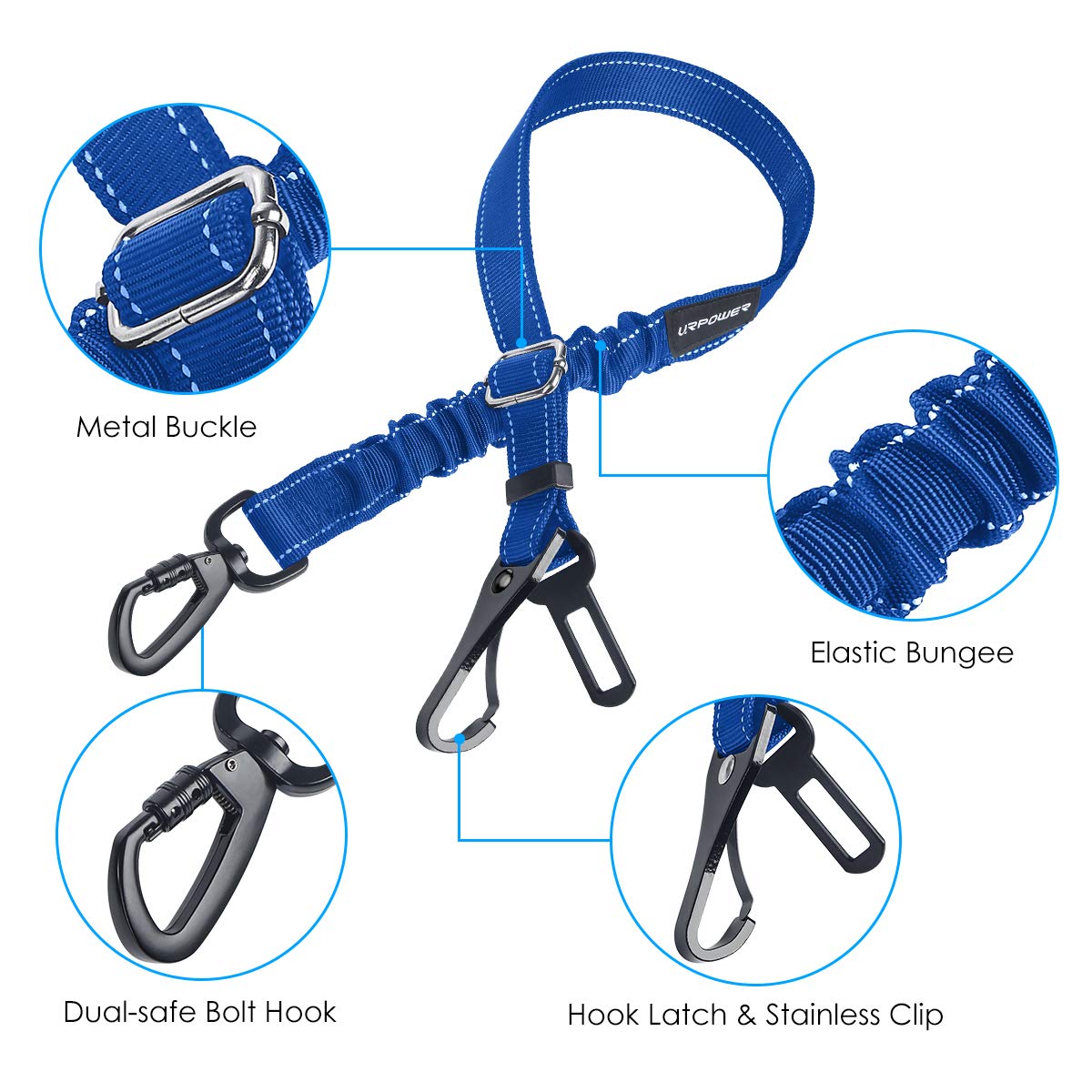 Urpower Upgraded Dog Seat Belt 3-In-1 Car Seatbelts 2 Pack Adjustable Pet Seat Belt For Vehicle Nylon Pet Safety Seat Belts Heav