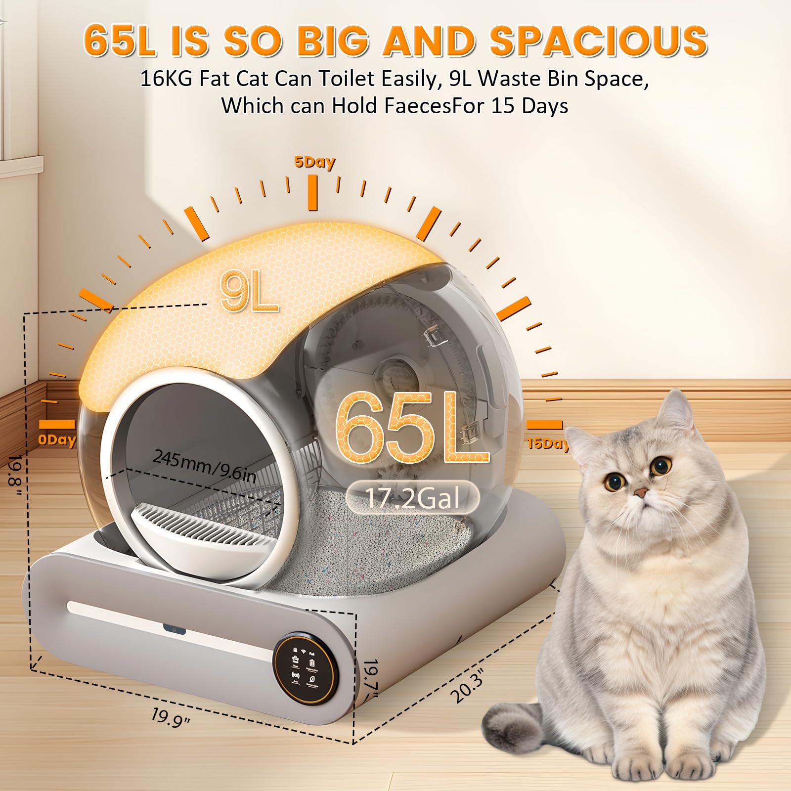 Self Cleaning Cat Litter Box, 65L+ 9 L Extra Large Robot Automatic Litter Box For Multiple Cats, App Control, Deodorization & Ne