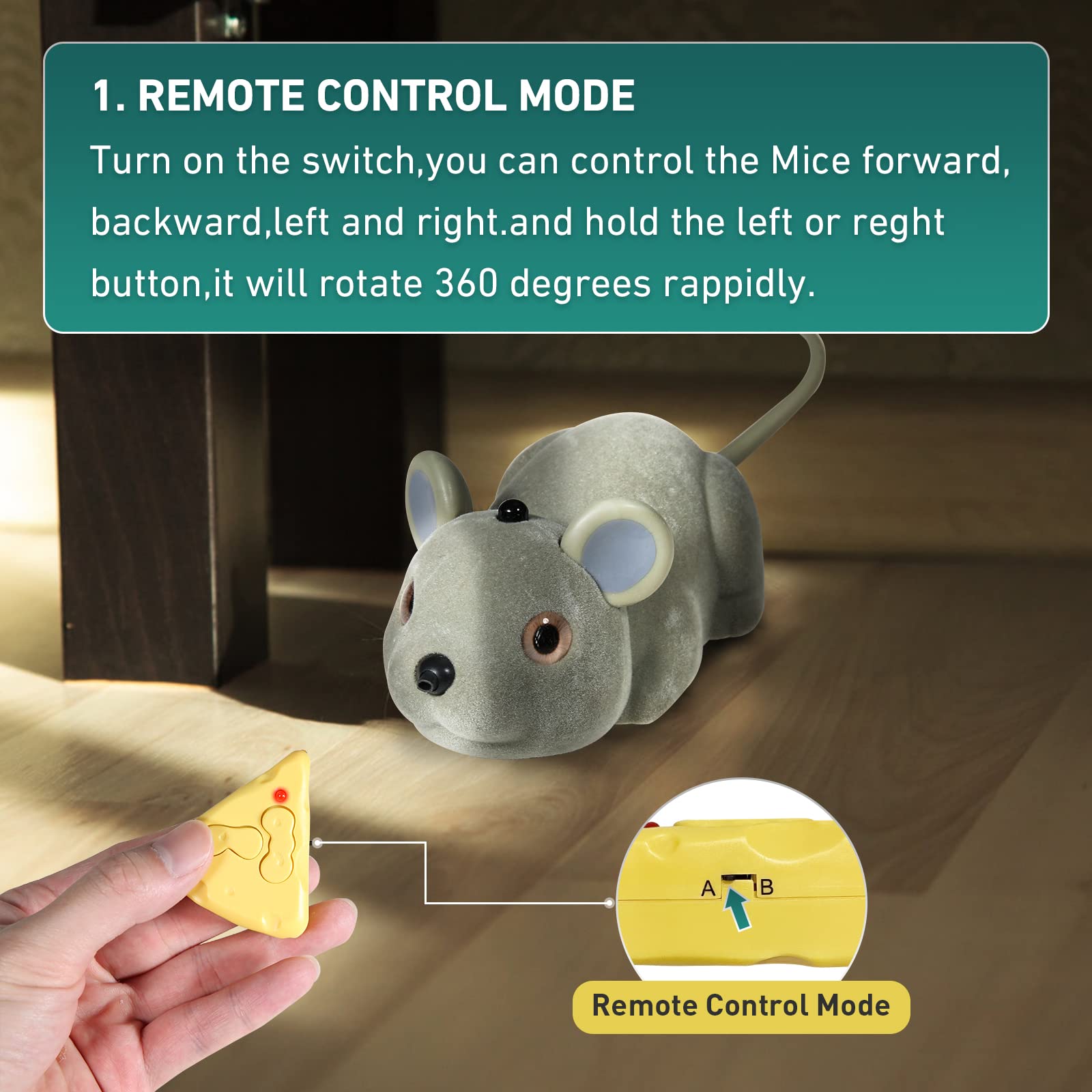 Cat Toys Mice Interactive Kitten Snake, Remote Control And Smart Sensing Two Mode Mouse Rechargeable, Automatically Sense Obstac