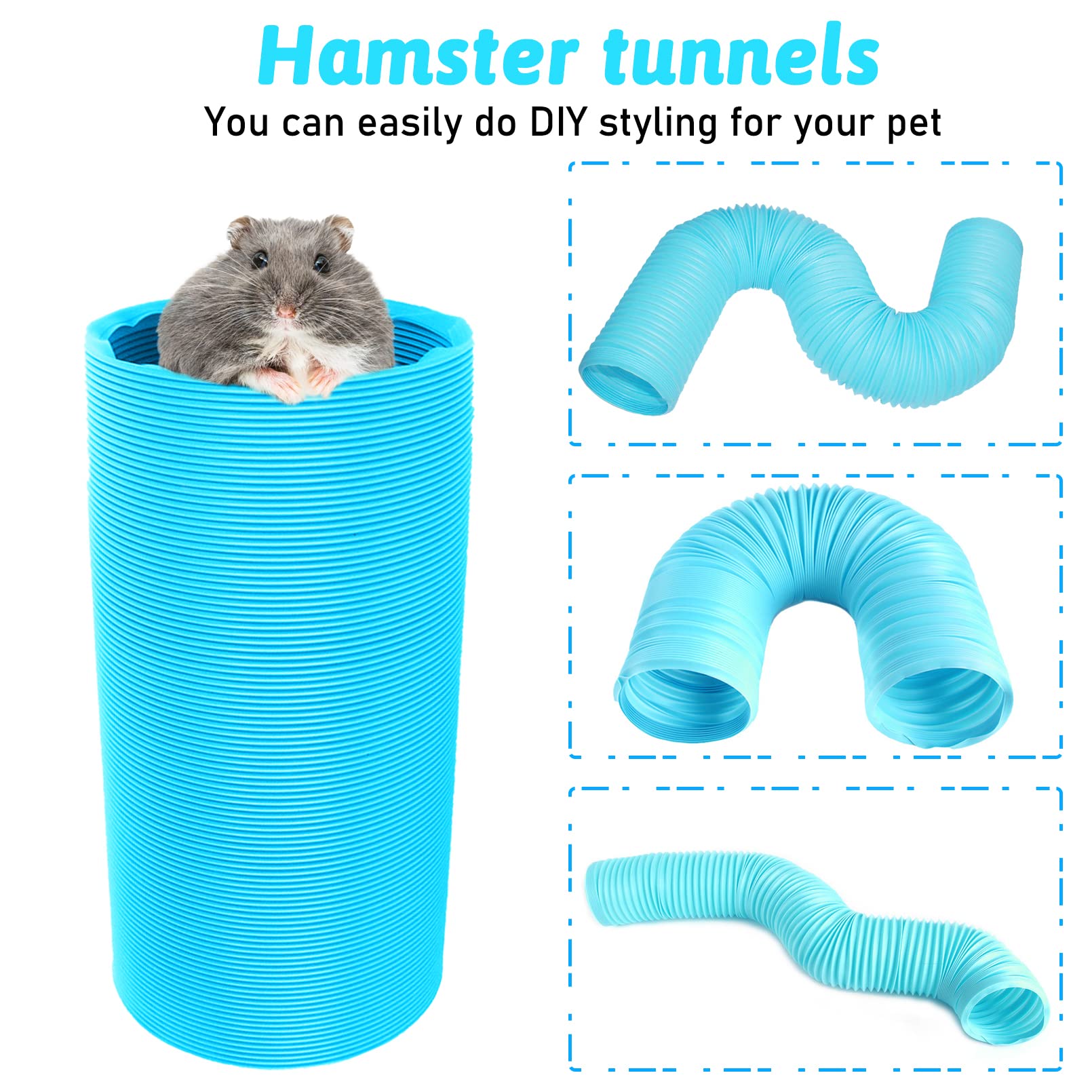 Pinvnby Hamster Fun Tunnels,Guinea Pigs Plastic Tube,Hamsters Foldable Exercising Training Hideout Tunnel 12 Pcs Small Animals Toys For Mouse Gerbils Rats Mice Ferrets(Blue)