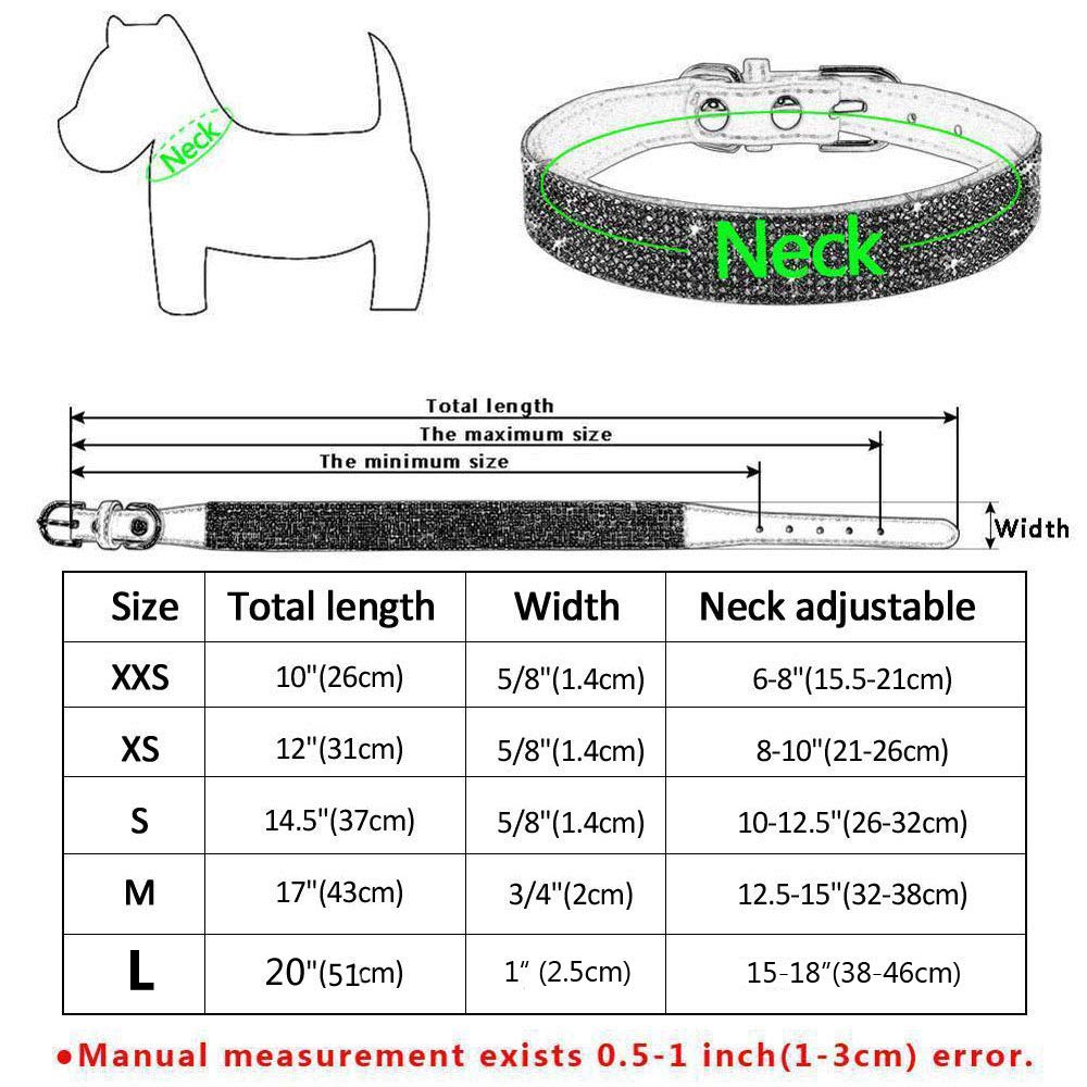 Haoyueer Rhinestone Dog Collar, Cute Dazzling Sparkling Soft Suede Leather Dog Cat Rhinestone Collar Crystal Diamond Pet Dog Puppy Collar(Blue,L 38-46 Cm)