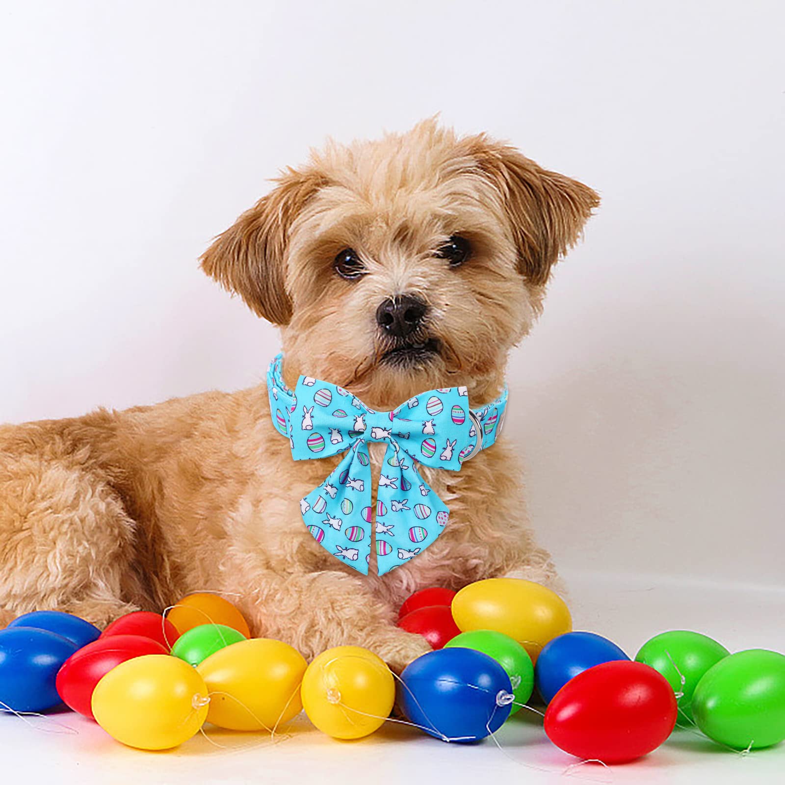 Babole Pet Dog Collar Easter Gift With Tie, Rabbit Egg Male Dog Collar With Safety Metal Buckle Adjustable Puppy Collars For Small Medium Large Boy & Girl Dog,M-Neck 13.5'-22'