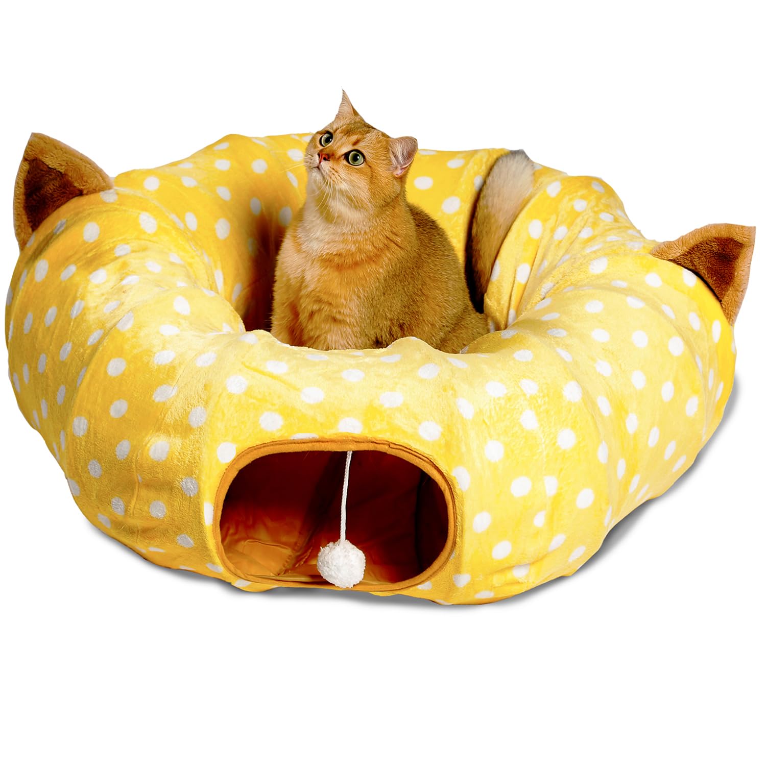 AUOON Cat Tunnel Bed with Central Mat Under Christmas Tree,Big Tube Playground Toys,Full Moon Shape for Kitten,Cat,Puppy,Rabbit,