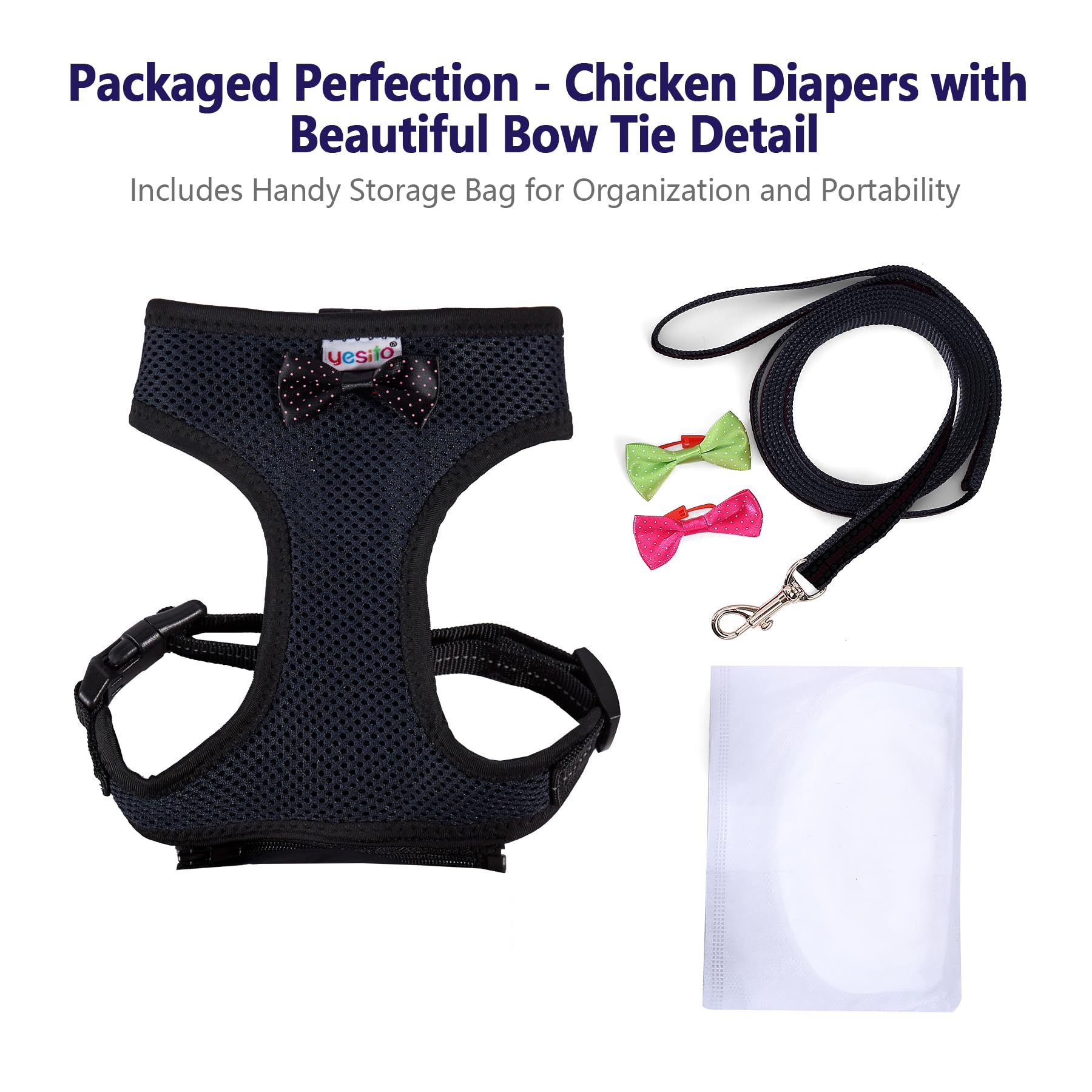 Yesito Chicken Harness Hen Size with 6ft Matching Leash - Adjustable, Resilient, Comfortable, Breathable, Large, Suitable for Ch