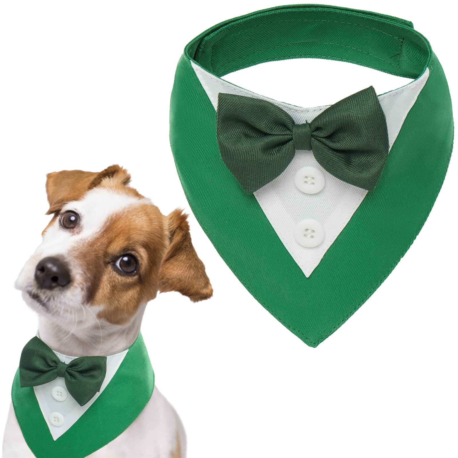 FUAMEY St.Patrick's Day Dog Tuxedo,Pet Green Collar Puppy Costume Adjustable Dog Bandana Cosplay Party Doggie Bibs,Irish Lucky D