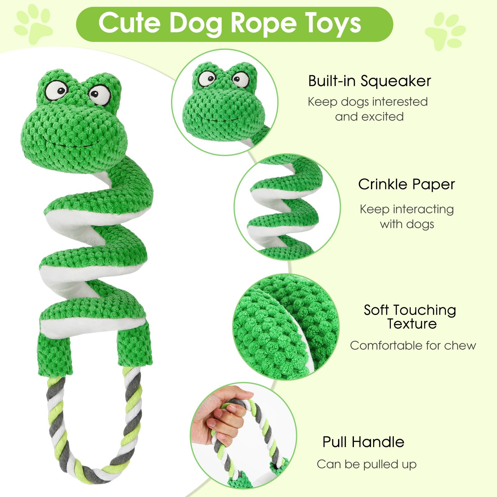 Eneston Duty Dog Rope Toys With Crinkle Paper & Squeaker - Interactive Tug Of War Pull Toy For Puppy Boredom, Teeth Cleaning -To