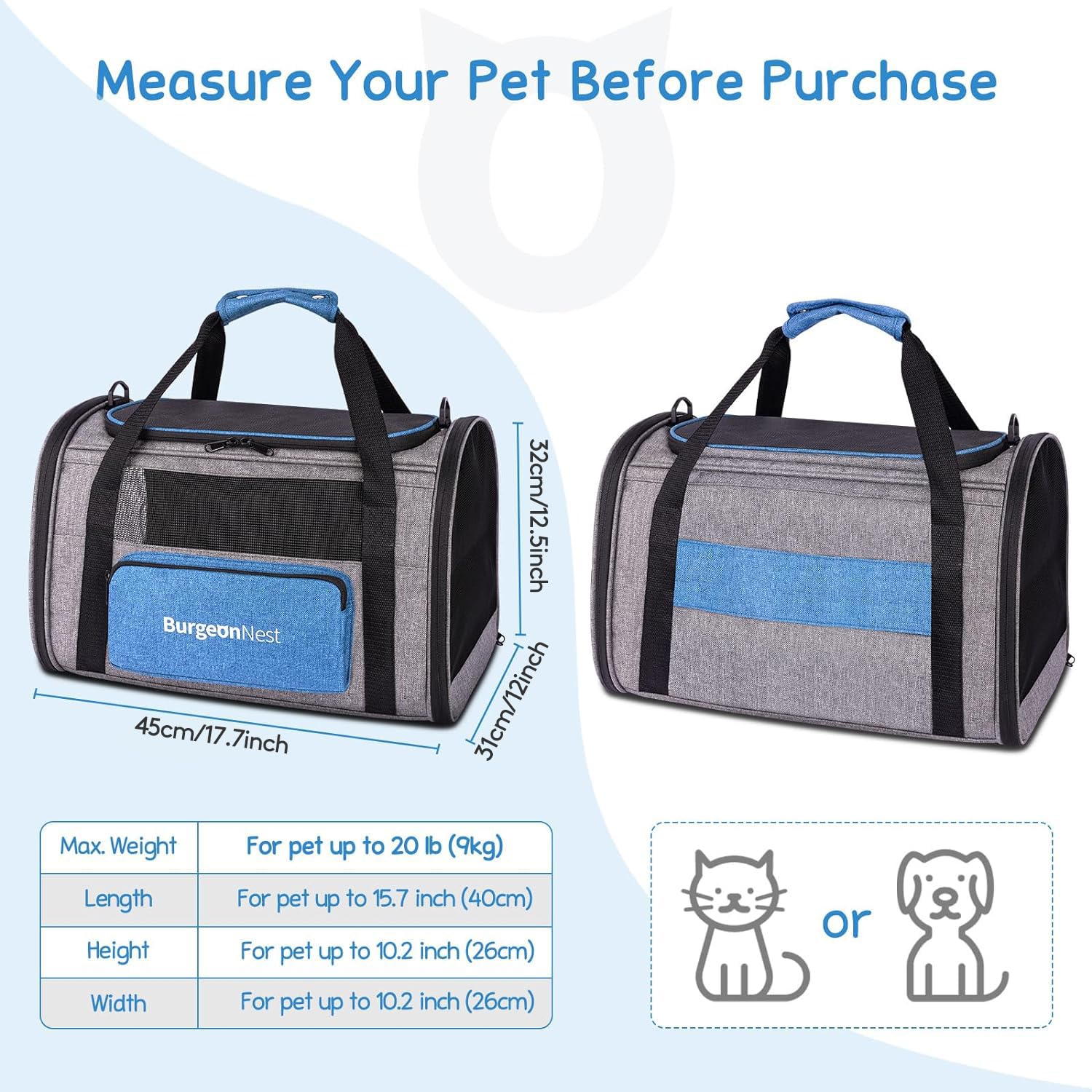 Burgeonnest Cat Carriers For Small Cats Under 15, Medium Puppy Under 25 Lbs Large Pet 20 Lbs Soft Sided Pet Carrier With Unique