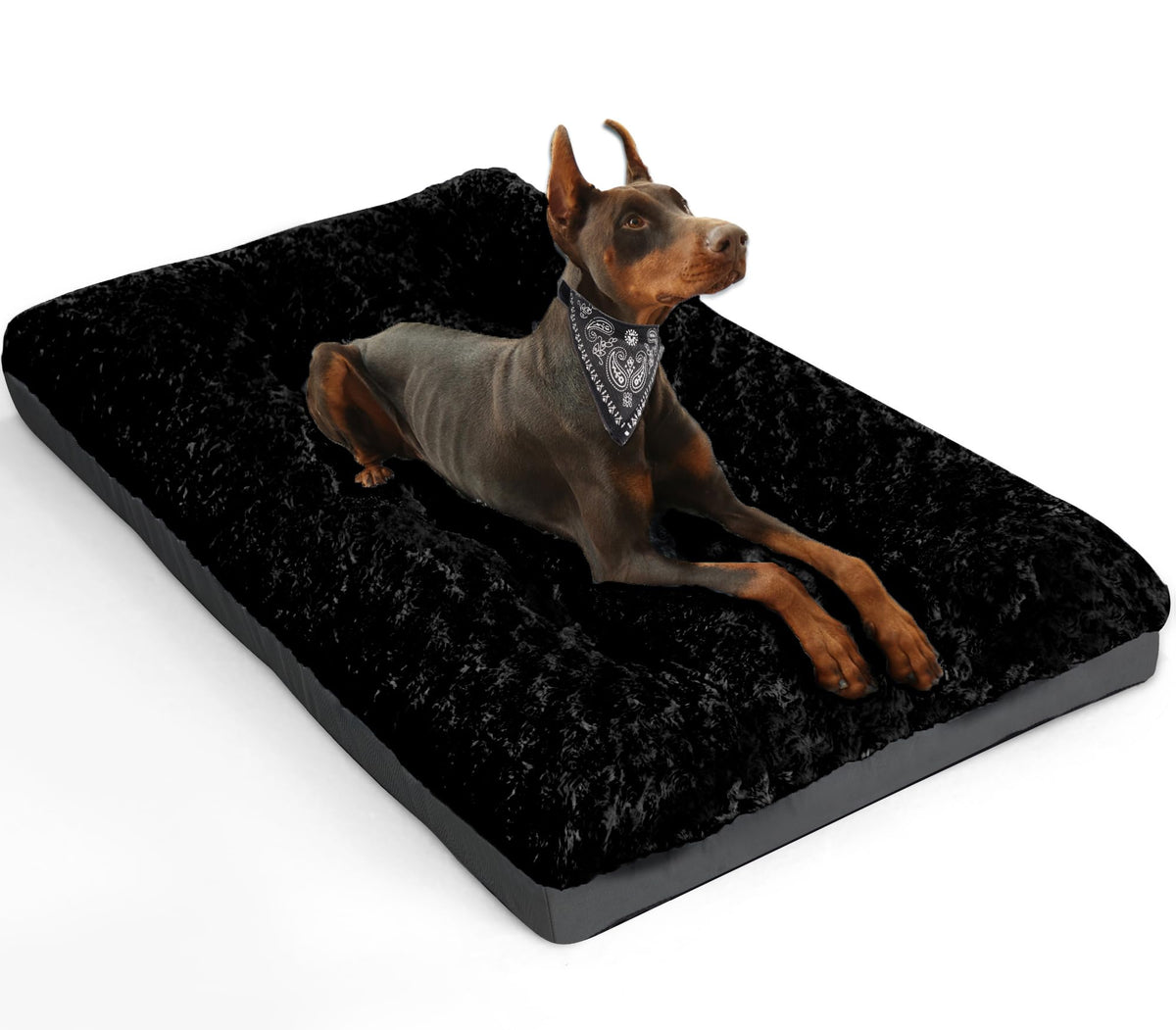 Pocblue Deluxe Washable Xl Dog Bed Dog Crate Mat 42 Inch Comfy Fluffy Kennel Pad Anti-Slip For Dogs Up To 90 Lbs, 42' X 28', Black