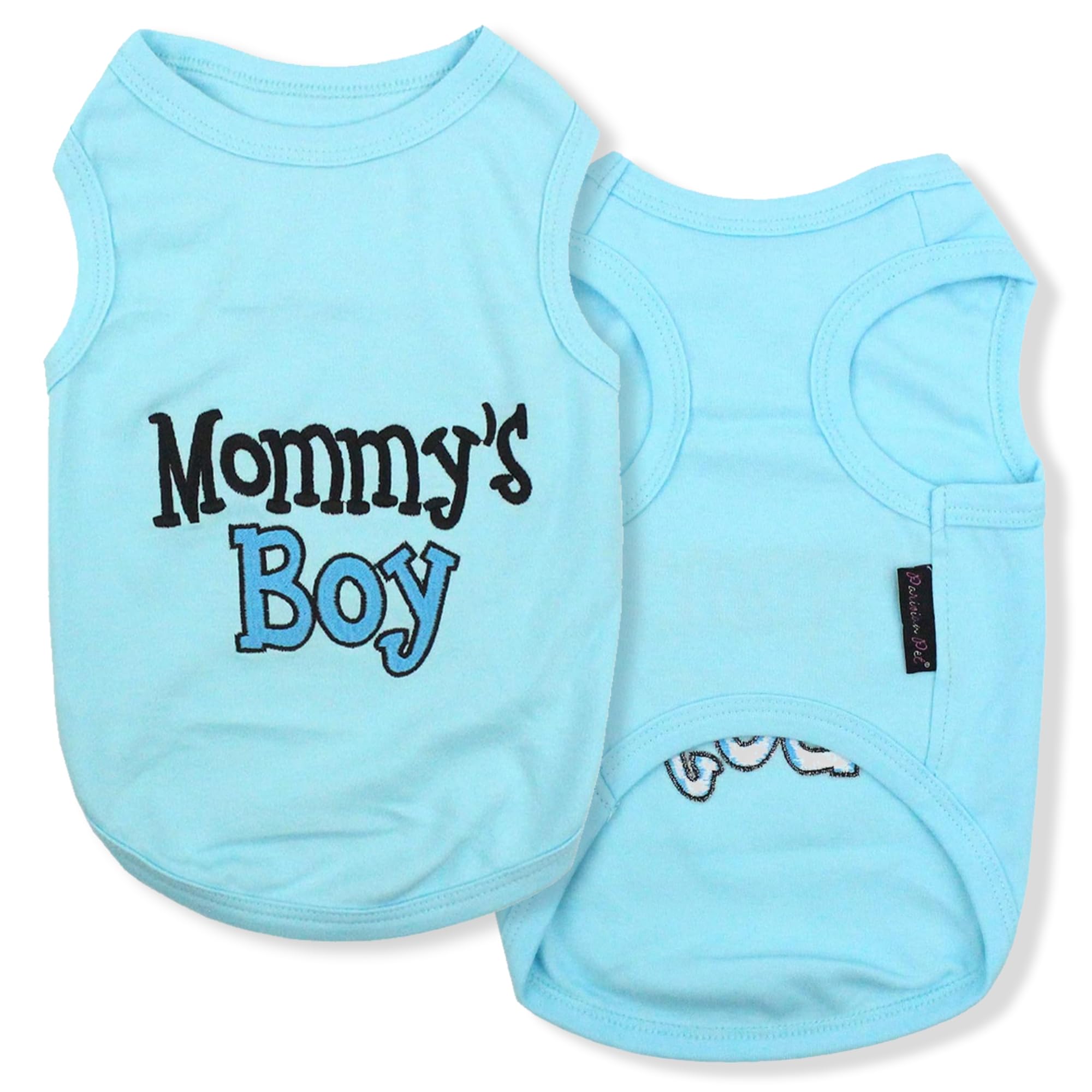 Parisian Pet Dog T-Shirt With Embroidered 'Mommy’S Boy' Words - 100% Cotton Boy Dog Shirts - Breathable Mamas Boy Dog Shirt - Machine Washable Dog Clothes For Medium-Sized Dogs, M