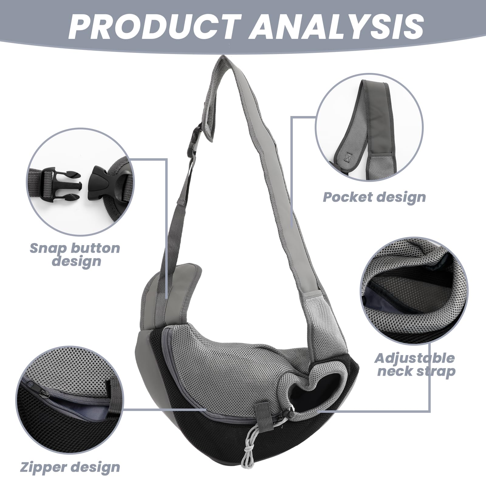 Small Dog Sling Carrier, Mesh Adjustable Pet Sling Carrier Zipper Pocket Breathable Hand Free For Small Medium Dogs Cats Outdoor