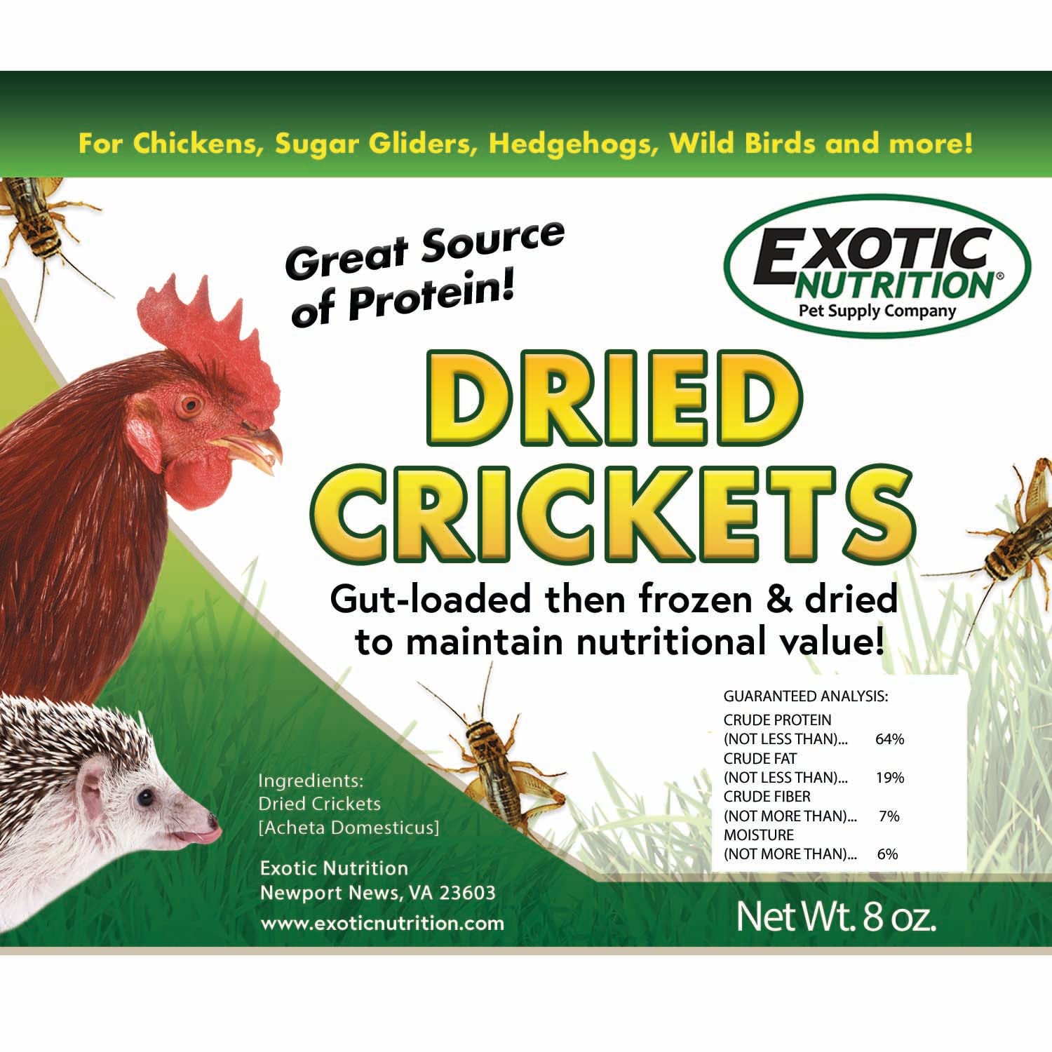 1.5 Pound Dried Crickets - High Protein Insect Treat - Chickens, Wild Birds, Hedgehogs, Bluebirds, Reptiles, Sugar Gliders, Opos