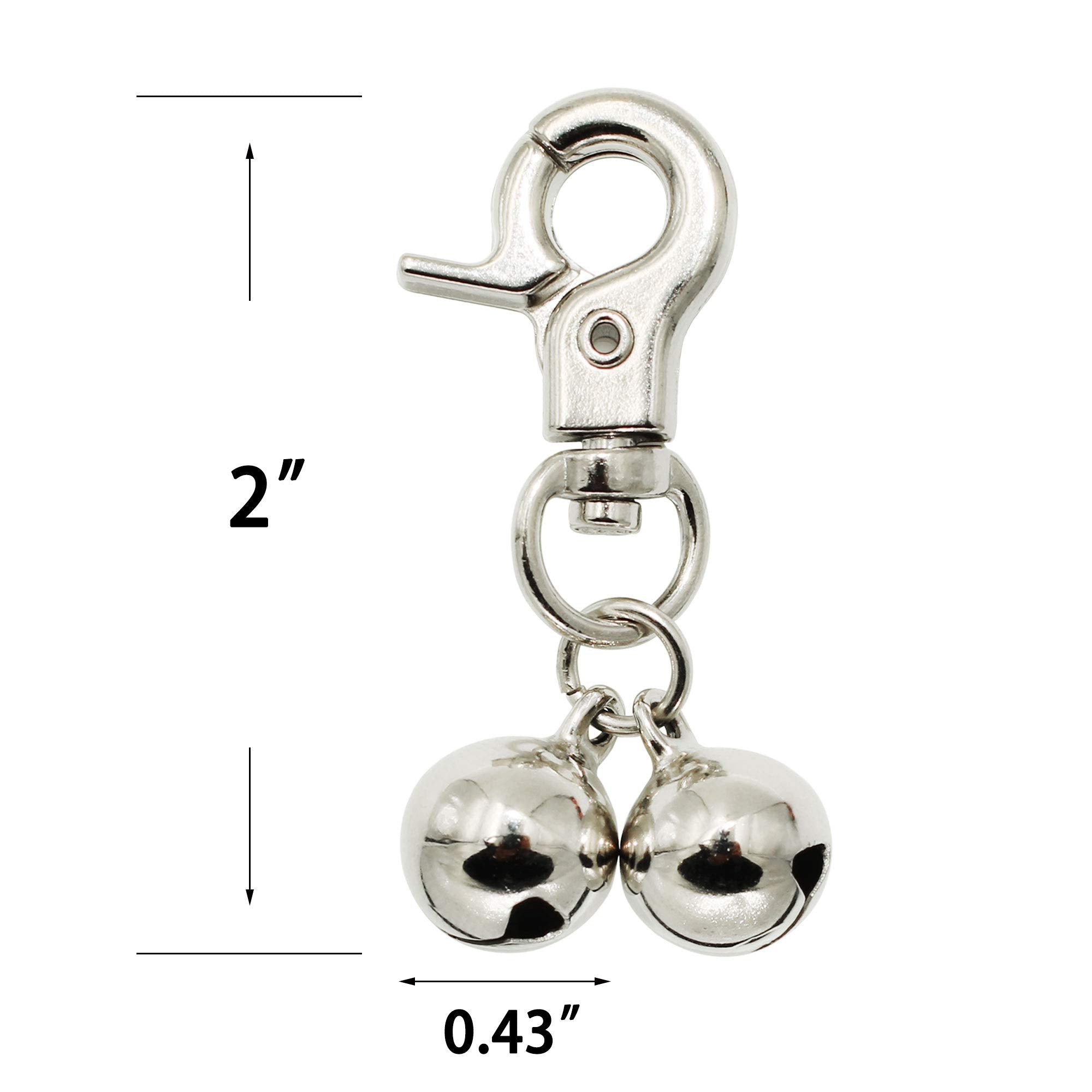 Kittail Bells For Dog Collars - 2 Pack Stainless Steel Bell Necklace For Dogs & Cat - Pet Pendant Accessories Training Collar Charm With Heavy Duty Snap Clips, Silver Christmas Gift