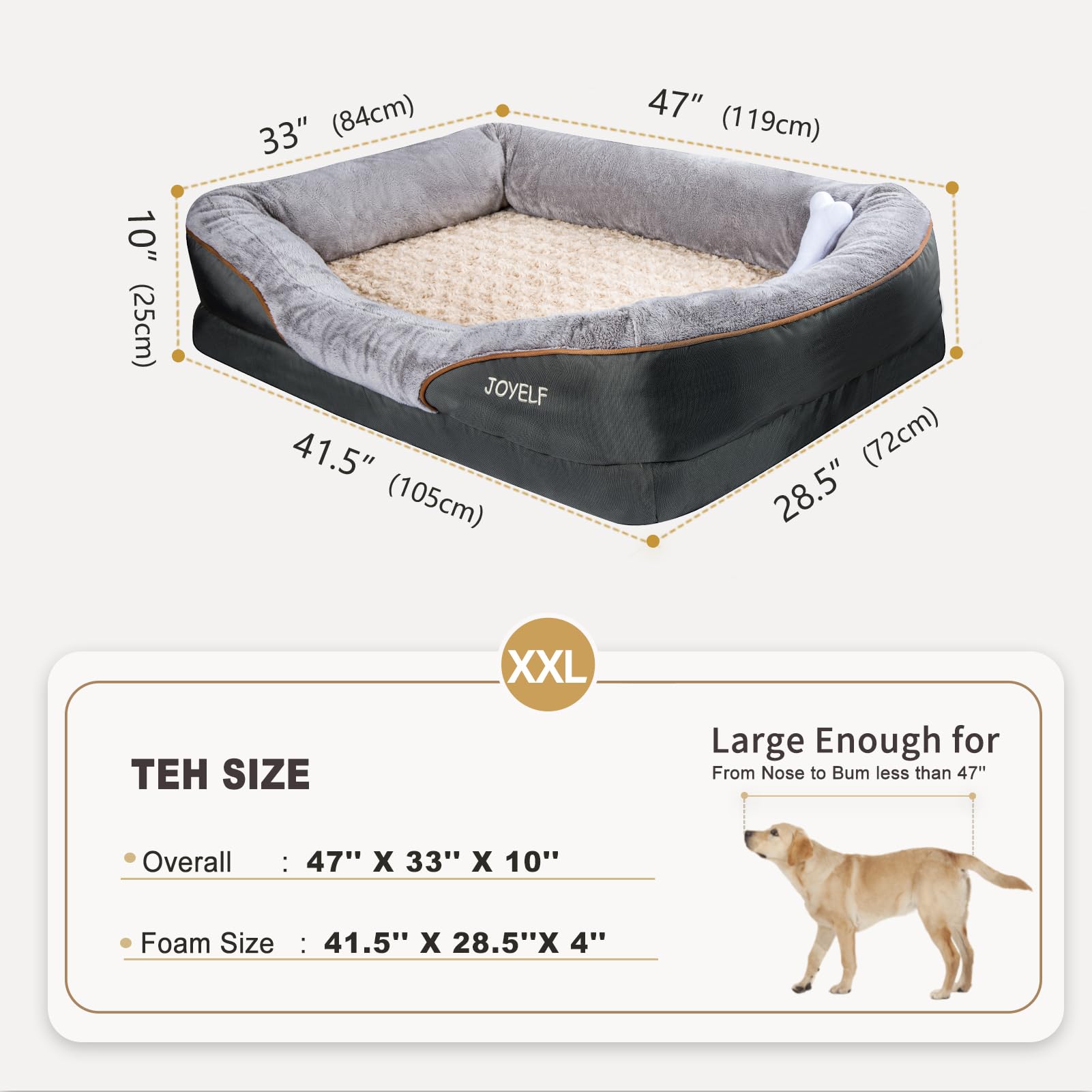 Joyelf Xxlarge Memory Foam Dog Bed, Orthopedic Dog Bed & Sofa With Removable Washable Cover Dog Sleeper For Large Dogs