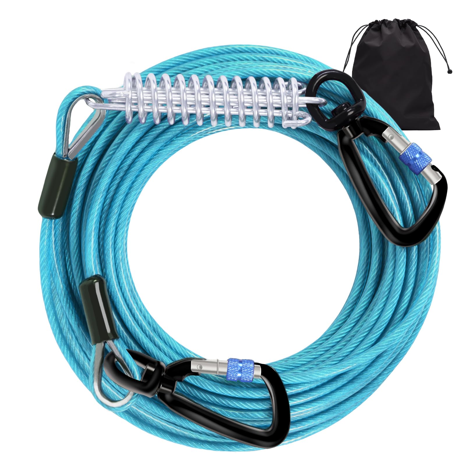 Snagle Paw 20Ft Heavy Duty Dog Lead Cable With Shock Absorbing Spring & Swivel Hook, Dog Tether For Yard, Withstand 1000Lbs Brea