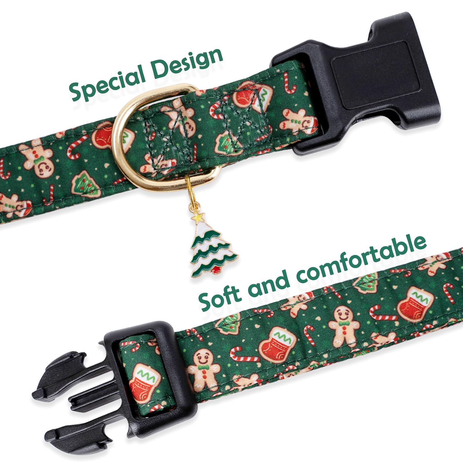 Faygarsle Green Dog Collar Christmas Design Gingerbread Man Pattern For Small Medium Large Dogs Collar Cute Stylish Girl Boy Christmas Dog Collar L