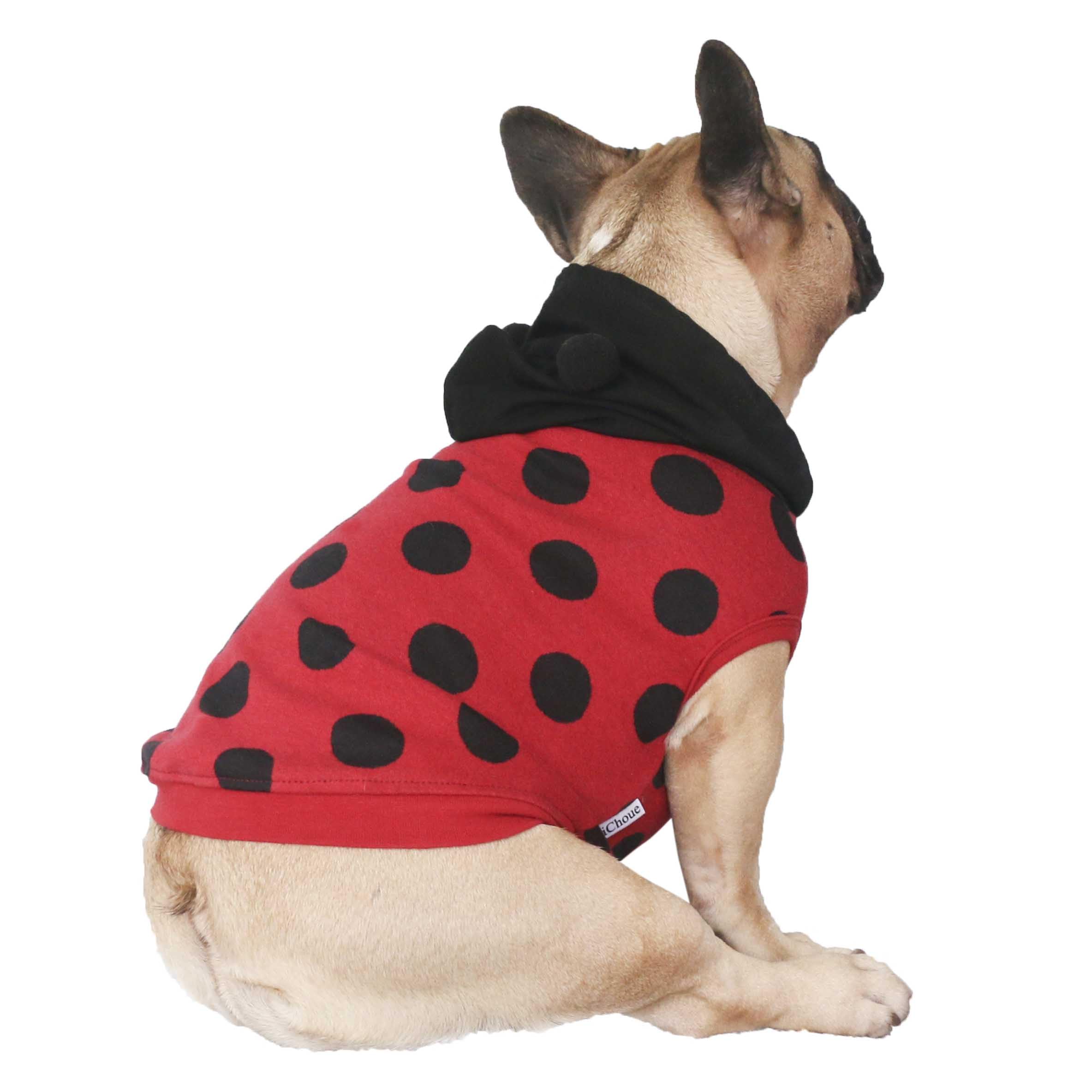 Ichoue Ladybug Ladybird Lady Beetle English Bulldog Halloween Costumes Hoodies Sleeveless Clothes Outfits Funny Cosplay Shirts For Medium Dogs French Frenchie Pug Boston - Black And Red, X-Large