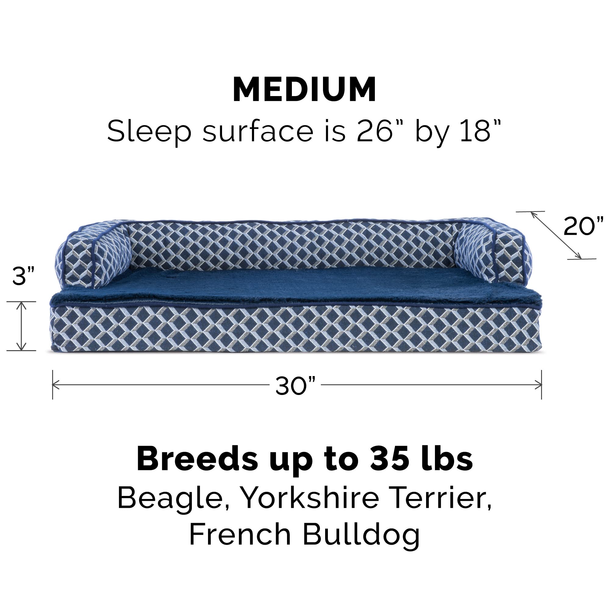 Furhaven Medium Orthopedic Dog Bed Comfy Couch Plush & Decor Sofa-Style W/ Removable Washable Cover - Diamond Blue, Medium