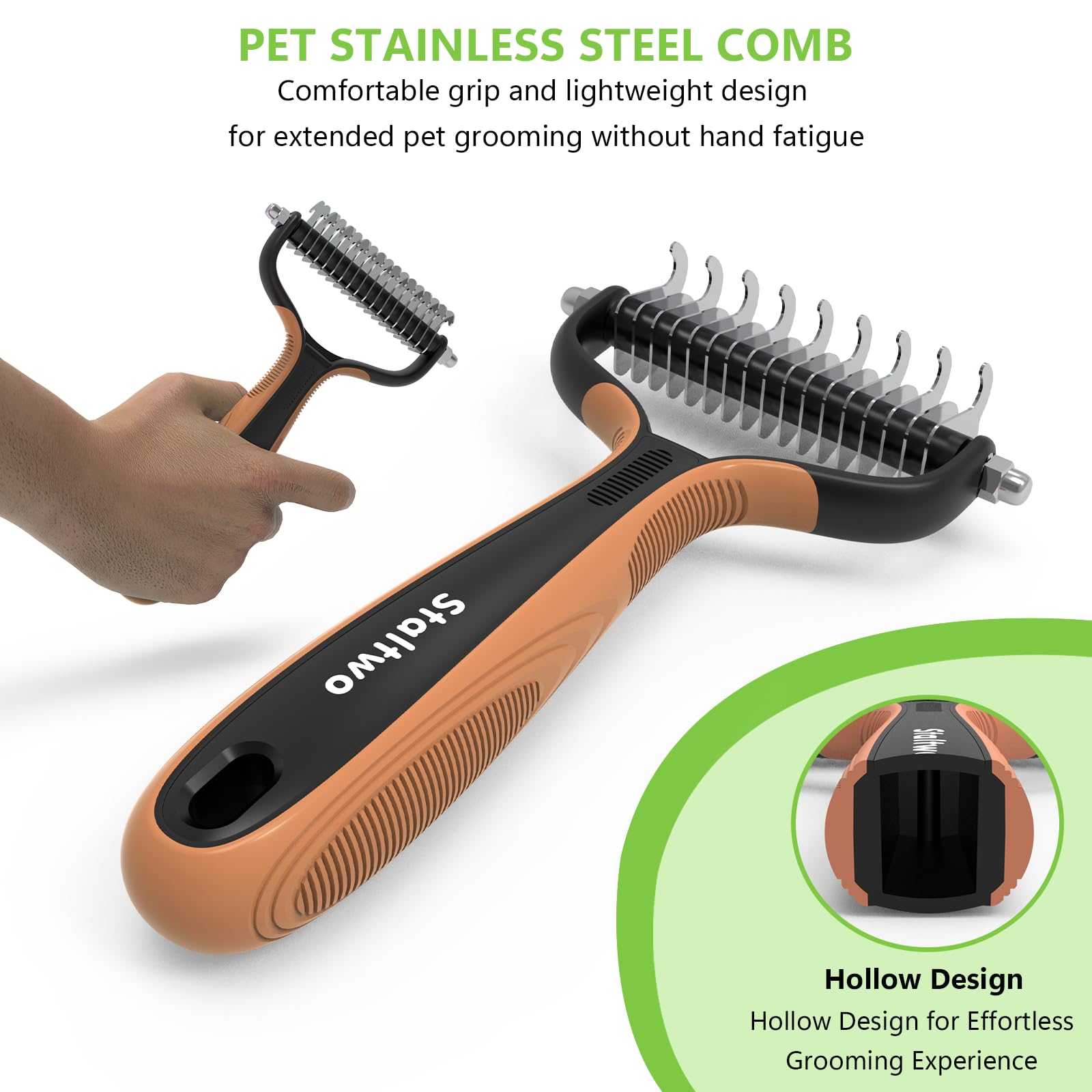 Staltwo Deshedding Dog Brush For Shedding - 2-In-1 Professional Undercoat Rake And Furminator For Dogs | Shedding Control For Lo