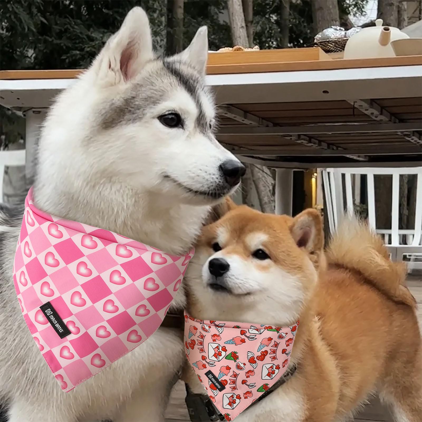 Maca Bates 2 Pack Valentine'S Day Dog Bandana Bulk Pink And Red Love Heart Valentines Dogs Scarf Soft Buffalo Plaid Puppy Bandan