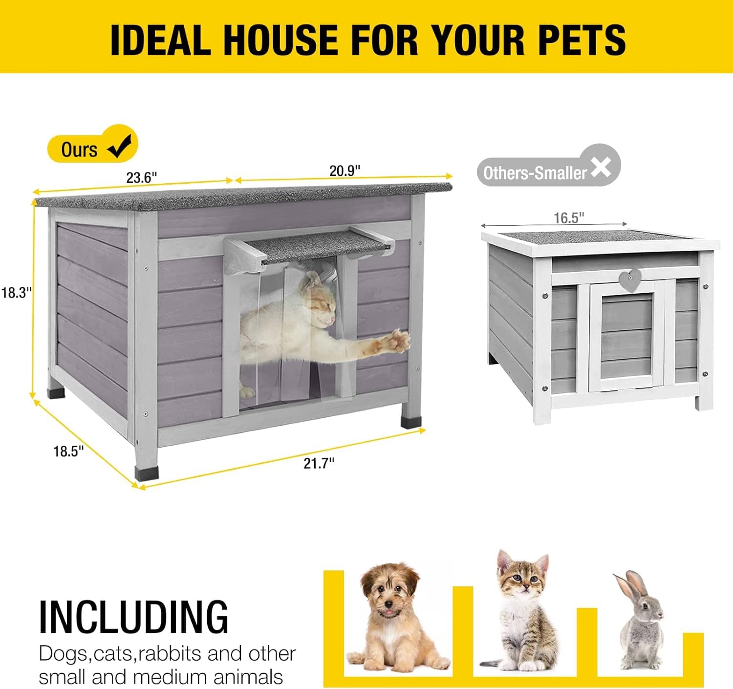 Aivituvin Feral Cat House Waterproof Outdoor Indoor Rabbit Hutch For Bunnies,Cats,Dogs And Other Small Animals,Asphalt Roof