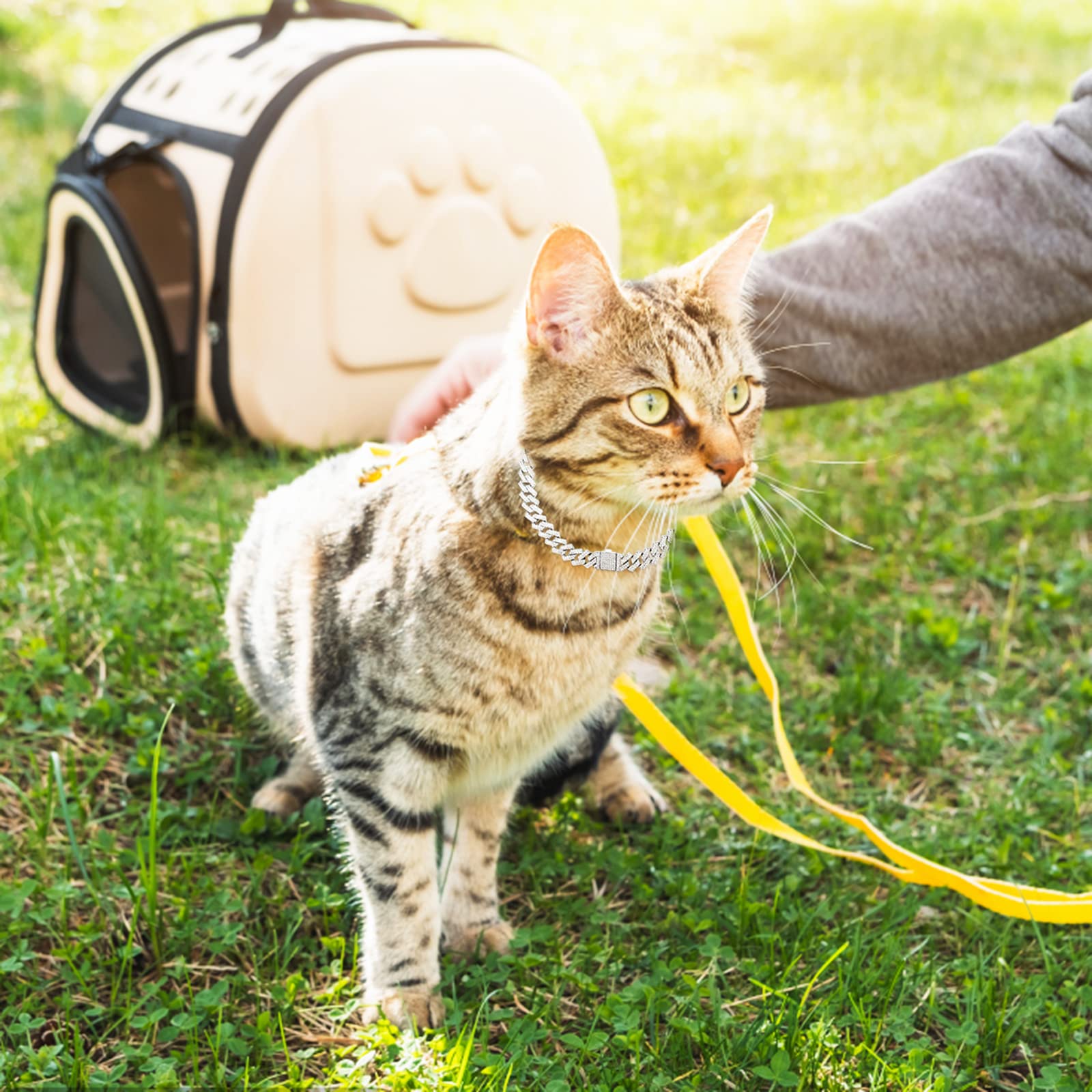 Dog Chain Glitter Diamond Cuban Collar - Walking Metal Chain With Design Secure Buckle - Pet Metal Link Chain Jewelry Accessorie