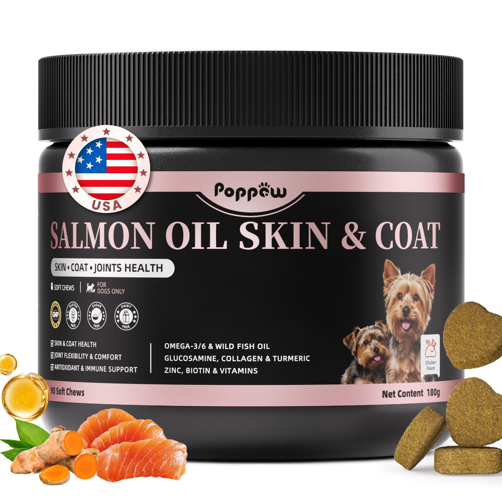 Salmon Oil for Dogs Skin & Coat, 13 in 1 Wild Alaskan Fish Oil for Dogs - Omega 3 EPA & DHA & ALA Fatty Acids, Dog Allergy Relie