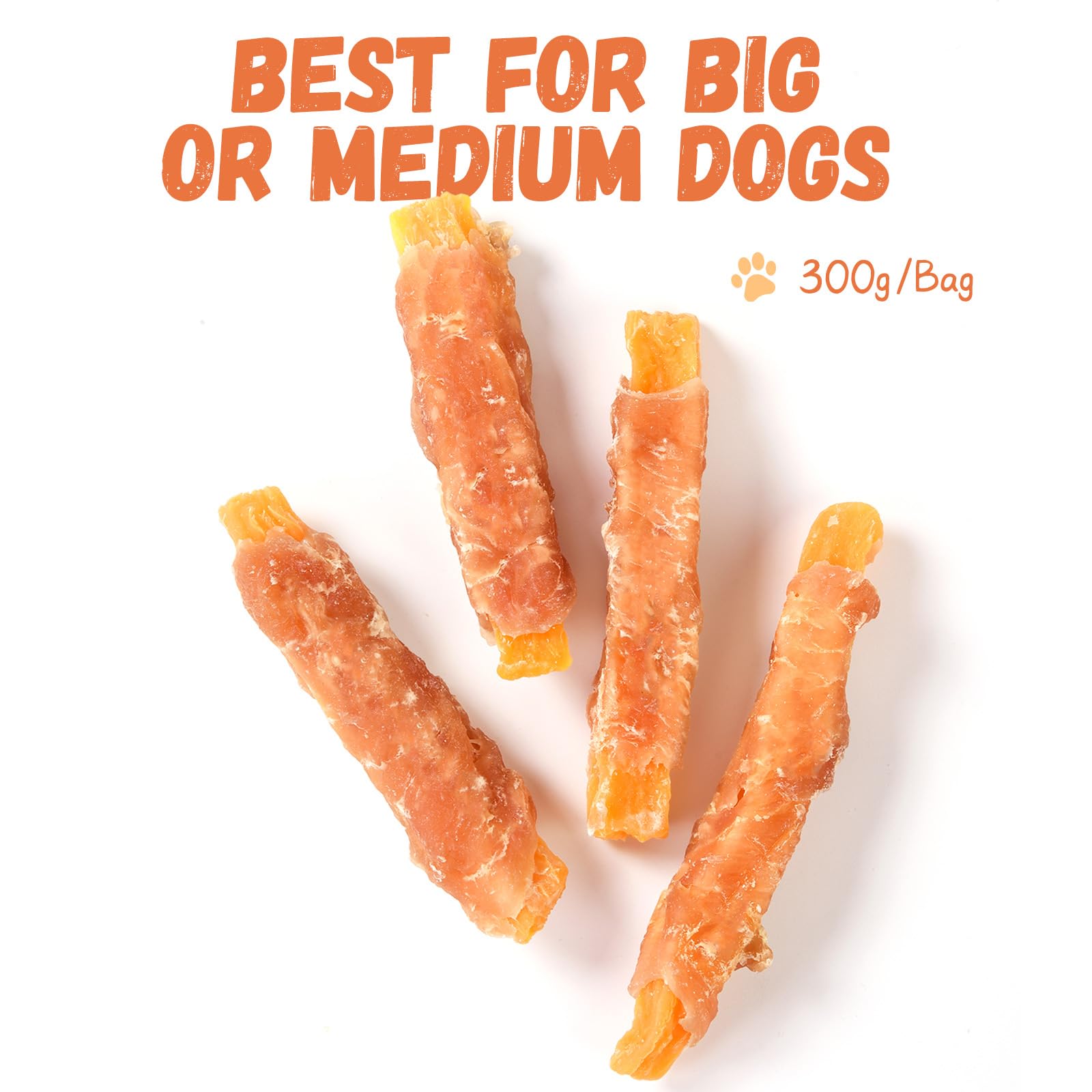 Pawmate Chicken Jerky Wrapped Sweet Potato Dog Treats w/Taurine, Healthy Dog Snakes Low Fat High Protein, Chewy Training Rewards