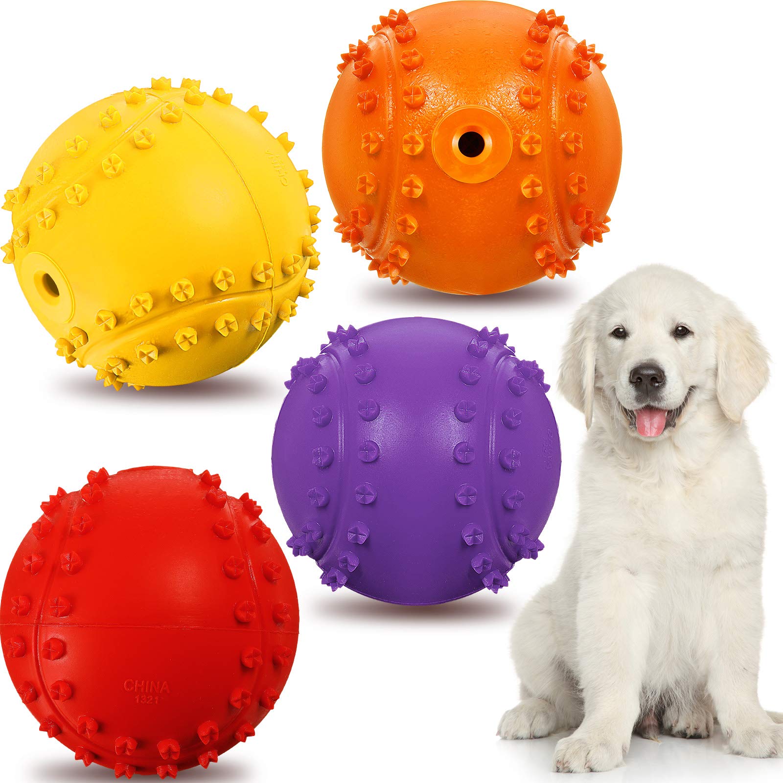 Frienda Squeaky Dog Toy Ball Reliable Rubber Squeaker Fun Interactive Puppy Chew Toys Beach Outdoor Dog Ball for Large and Small