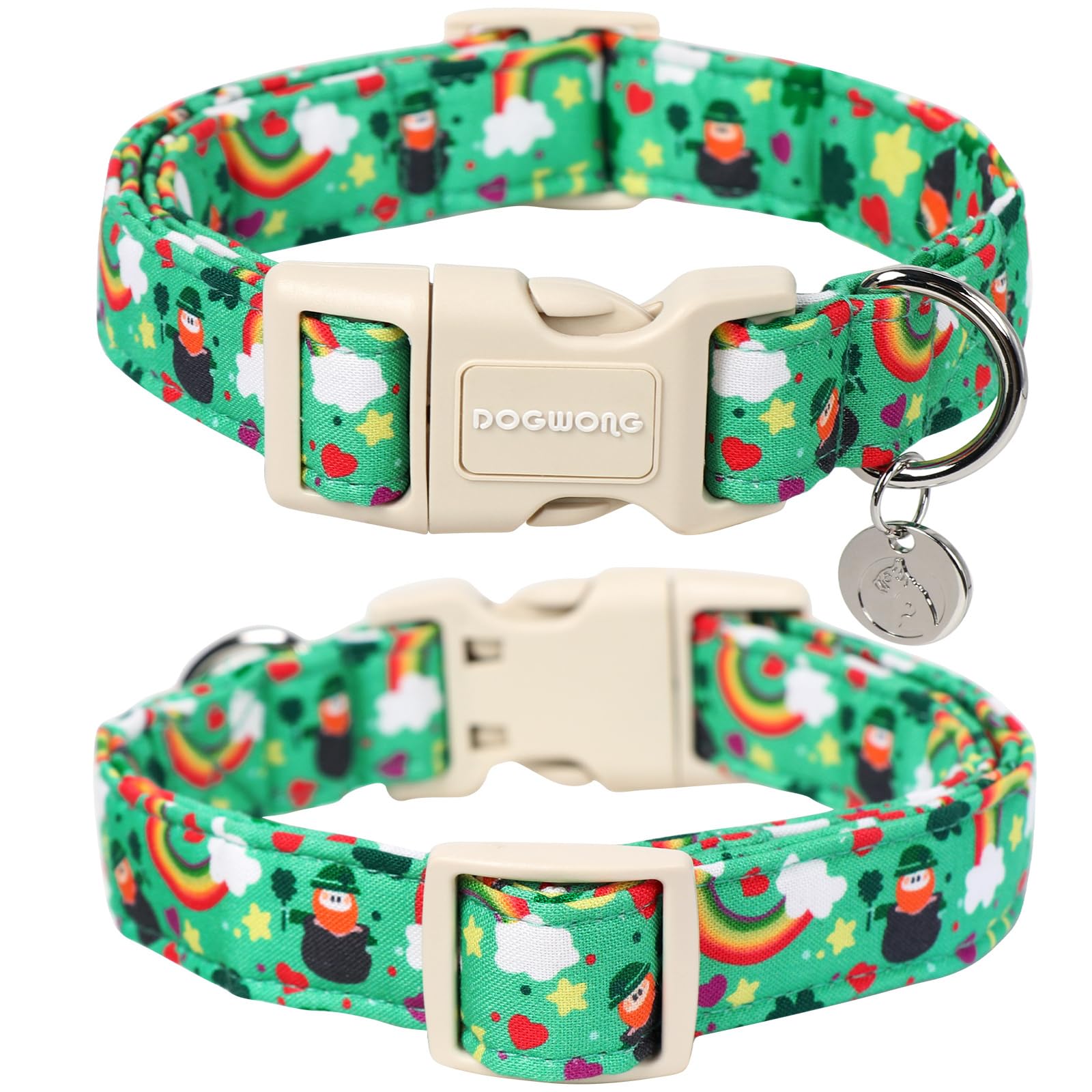 Dogwong St. Patrick'S Day Dog Collar, Lucky Clover Shamrock Green, Medium, Soft Durable Adjustable Costume Bright Lucky Charm Pu