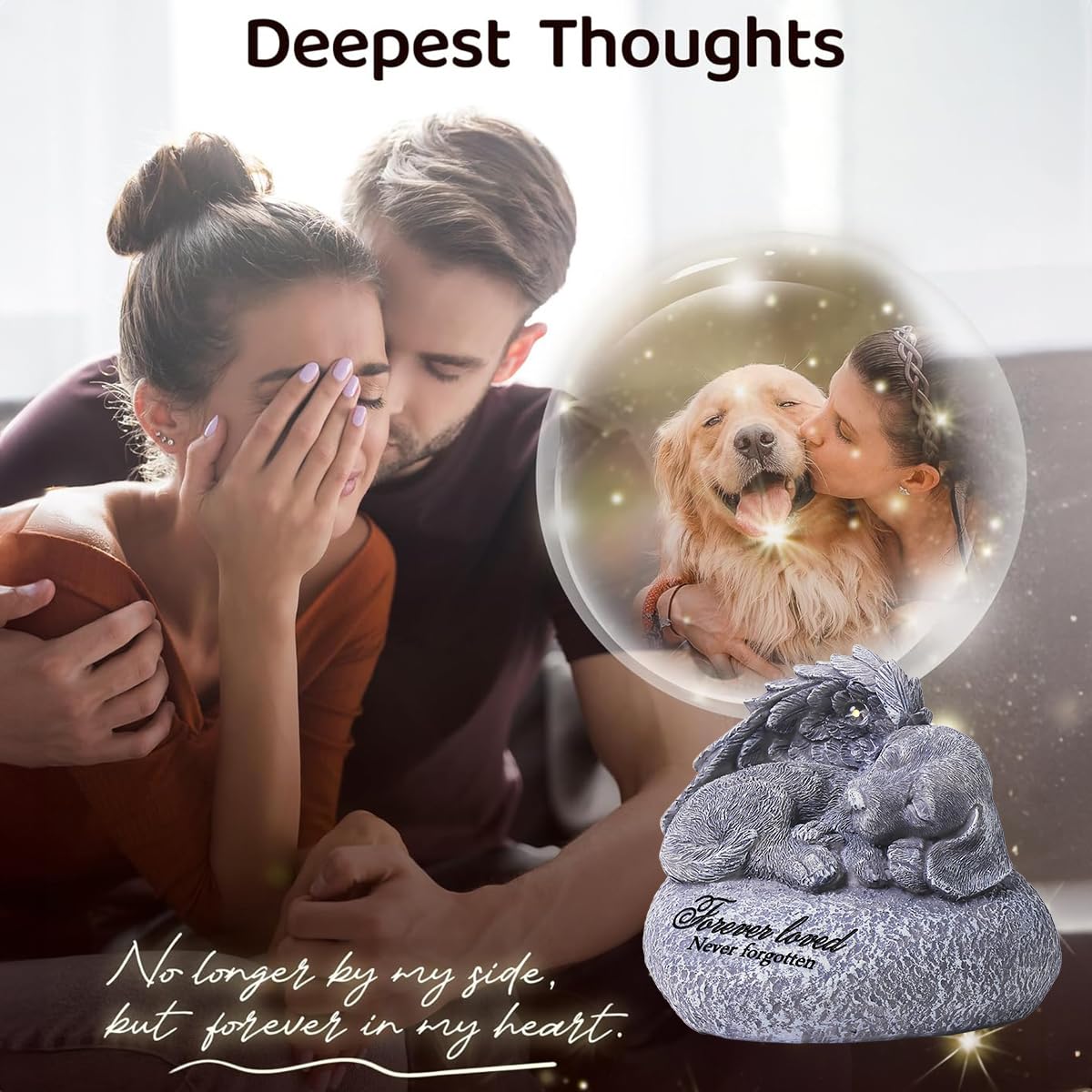 Qzwhlsm Pet Memorial Gifts For Dogs,Hand-Sculpted Resin Pet Loss Sympathy Gift With Led Light, Pet Angel Sleeping Dog Memorial S