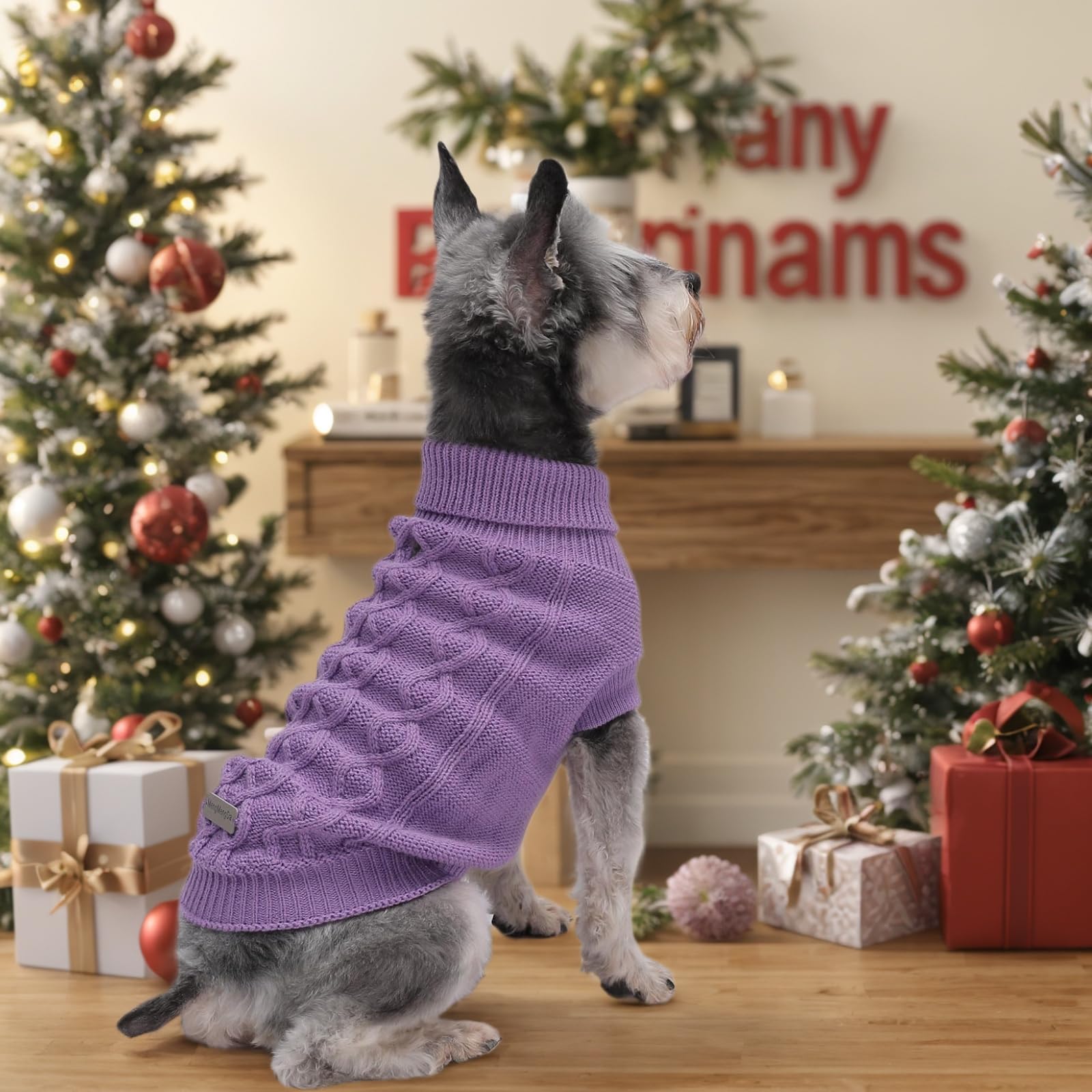 MengMengDa Small Dog Warm Winter Sweater Pet Dog Clothes Dog Knitwear for Small to Medium Breeds Dog Outfits (Purple S)