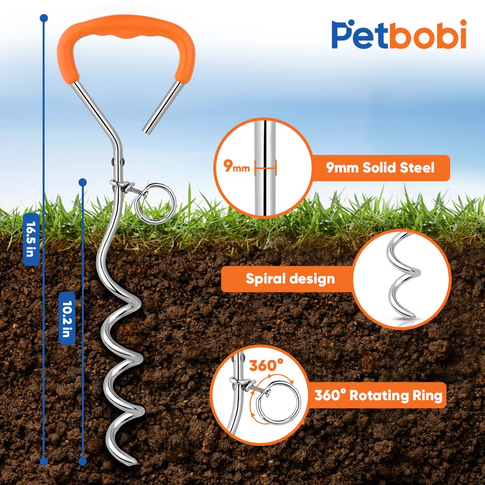 Petbobi Dog Tie Out Stake - 16 Heavy Duty Dog Anchor For Yard Camping