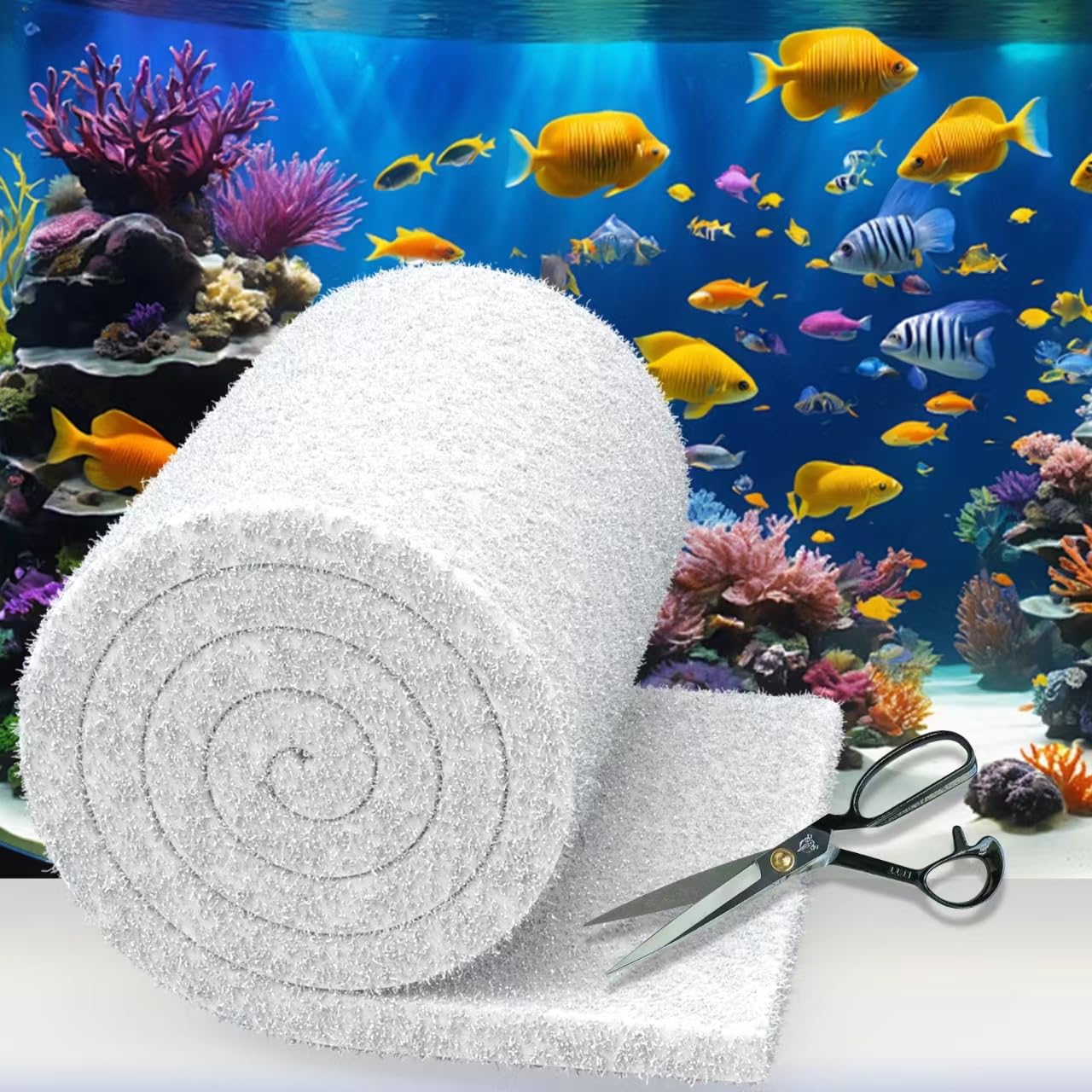 Aquarium Filter Floss 12 * 144 Inches, Cut To Fit Fish Tank Filter, Dual Density Aquarium Filter Pad, Pond Filter Media Roll Cle