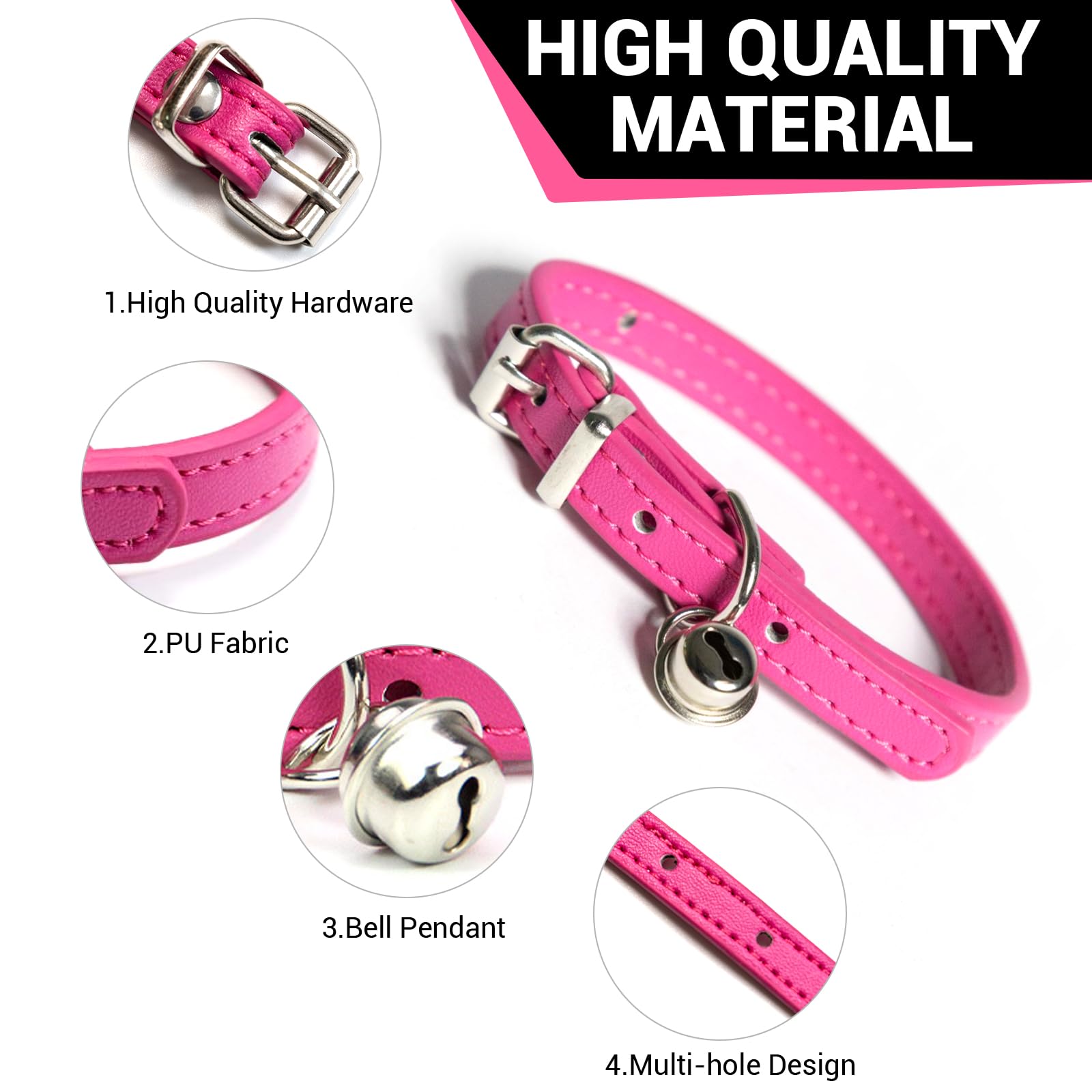 Jestrem Dog Collar For Small Cat Dogs, Pink Dog Collar, Adjustable Teacup Dog Collar For Puppy Small Dogs Cats, Pink, 3/8 Inch W