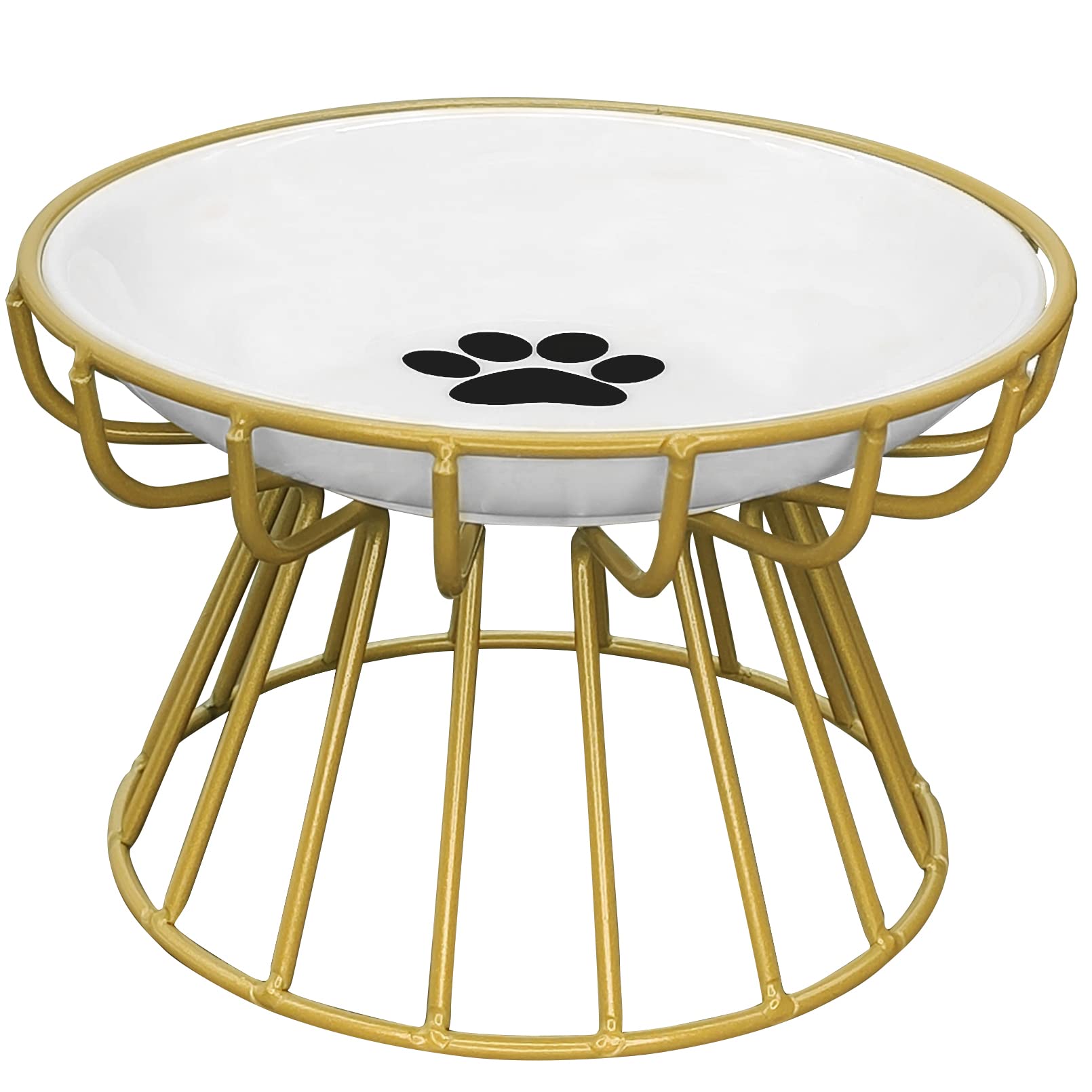 BNOSDM Ceramic Cat Bowl with Metal Stand Raised Cat Bowls Elevated Kitten Dish Pet Food and Water Feeding Station for Indoor Kit