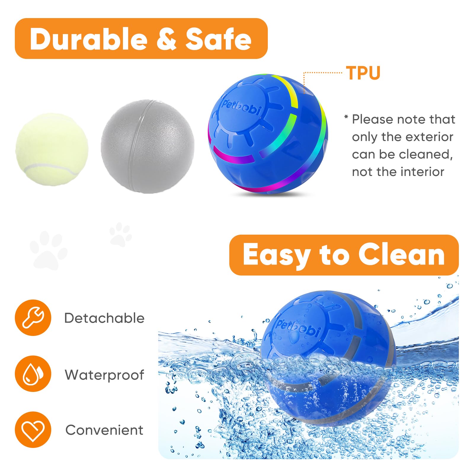 Petbobi Active Rolling Ball for Dogs - 2025 New Upgrade 2 Modes Interactive Dog Toys, USB Rechargeable Motion Activated Self Mov